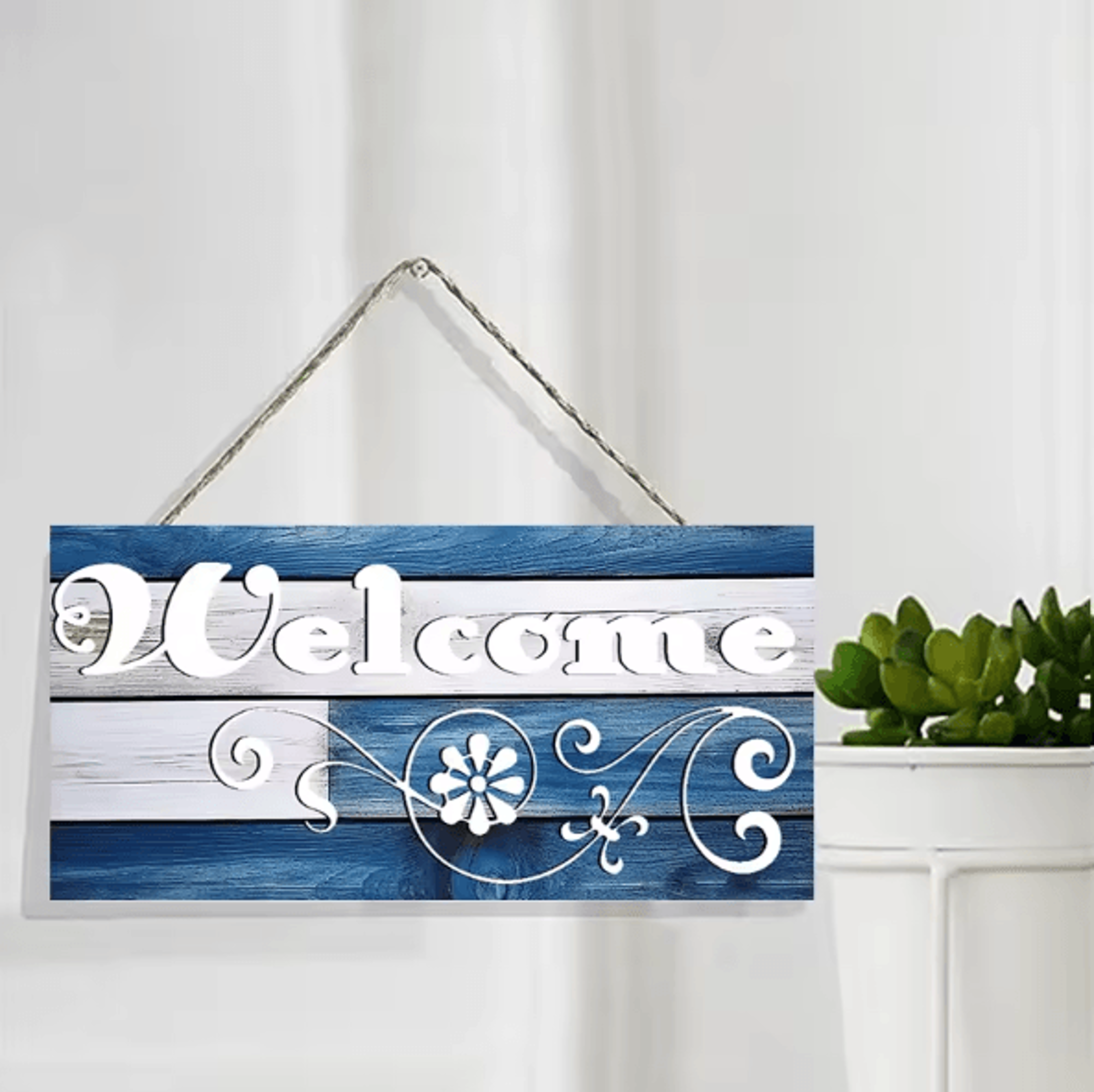 Rustic Wooden Welcome Wall Sign  Farmhouse Hanging Door Decor Plaque 1