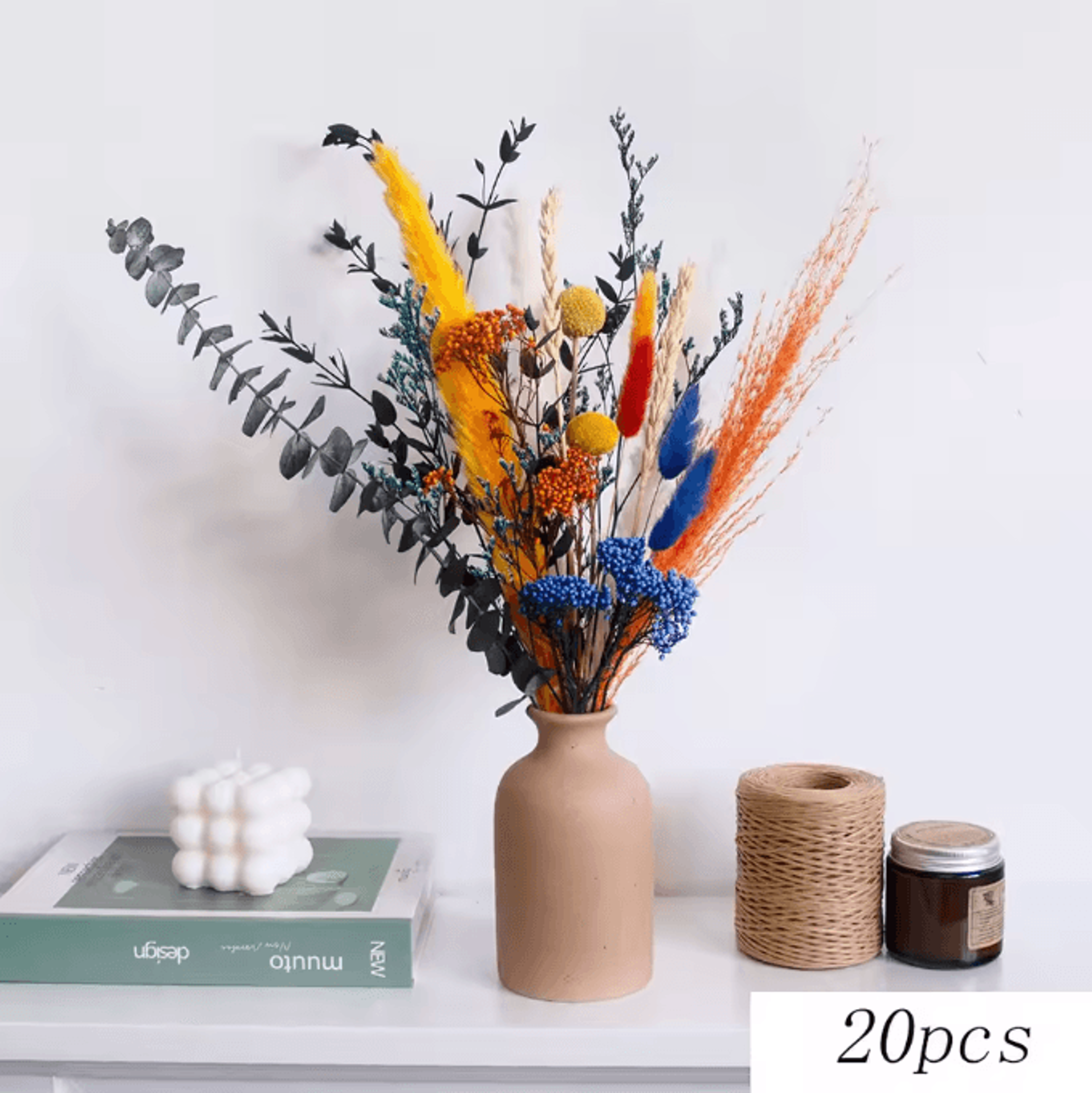 70 Stem Blue Bunny Tail Pampas Grass Bouquet  Fluffy Artificial Dried Flower Decor 6