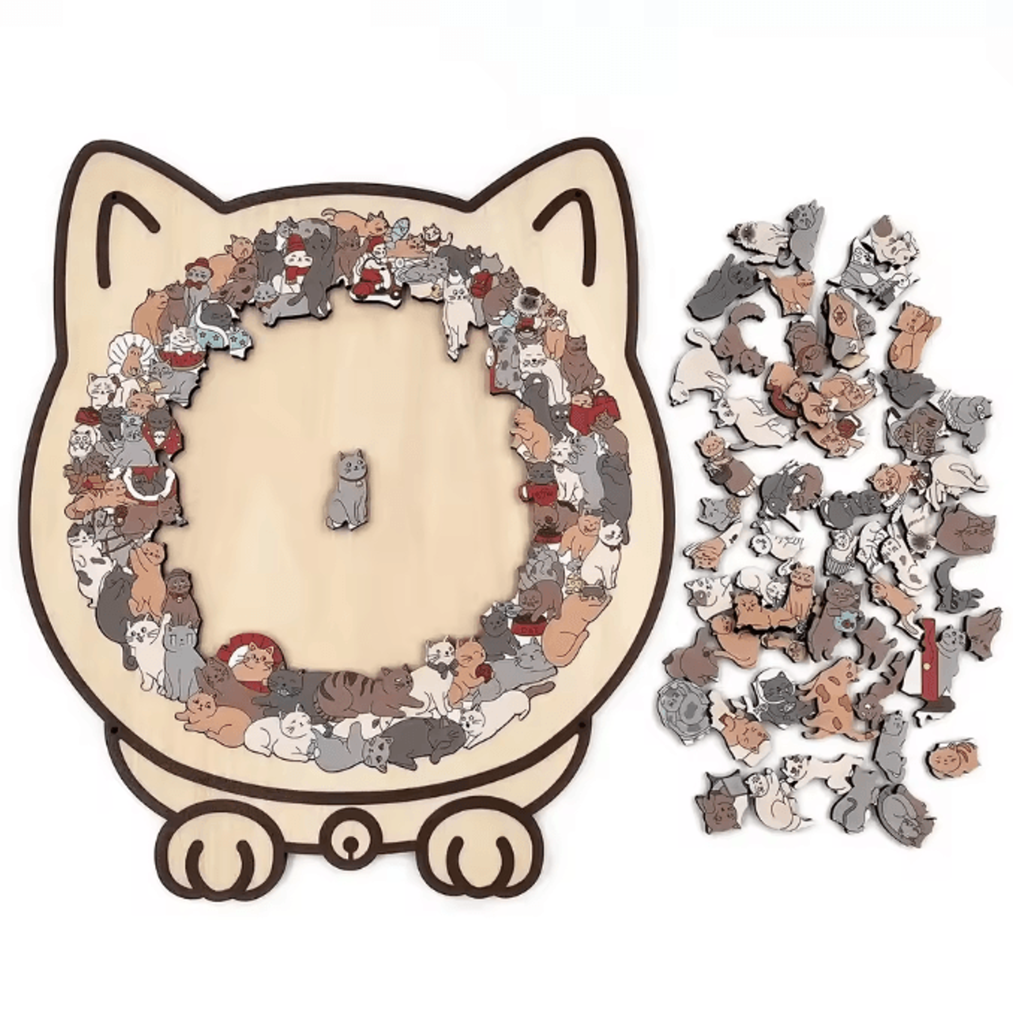 135Piece Cat Shaped Wooden Jigsaw Puzzle  Unique Irregular Pieces Gift For Cat Lovers 2