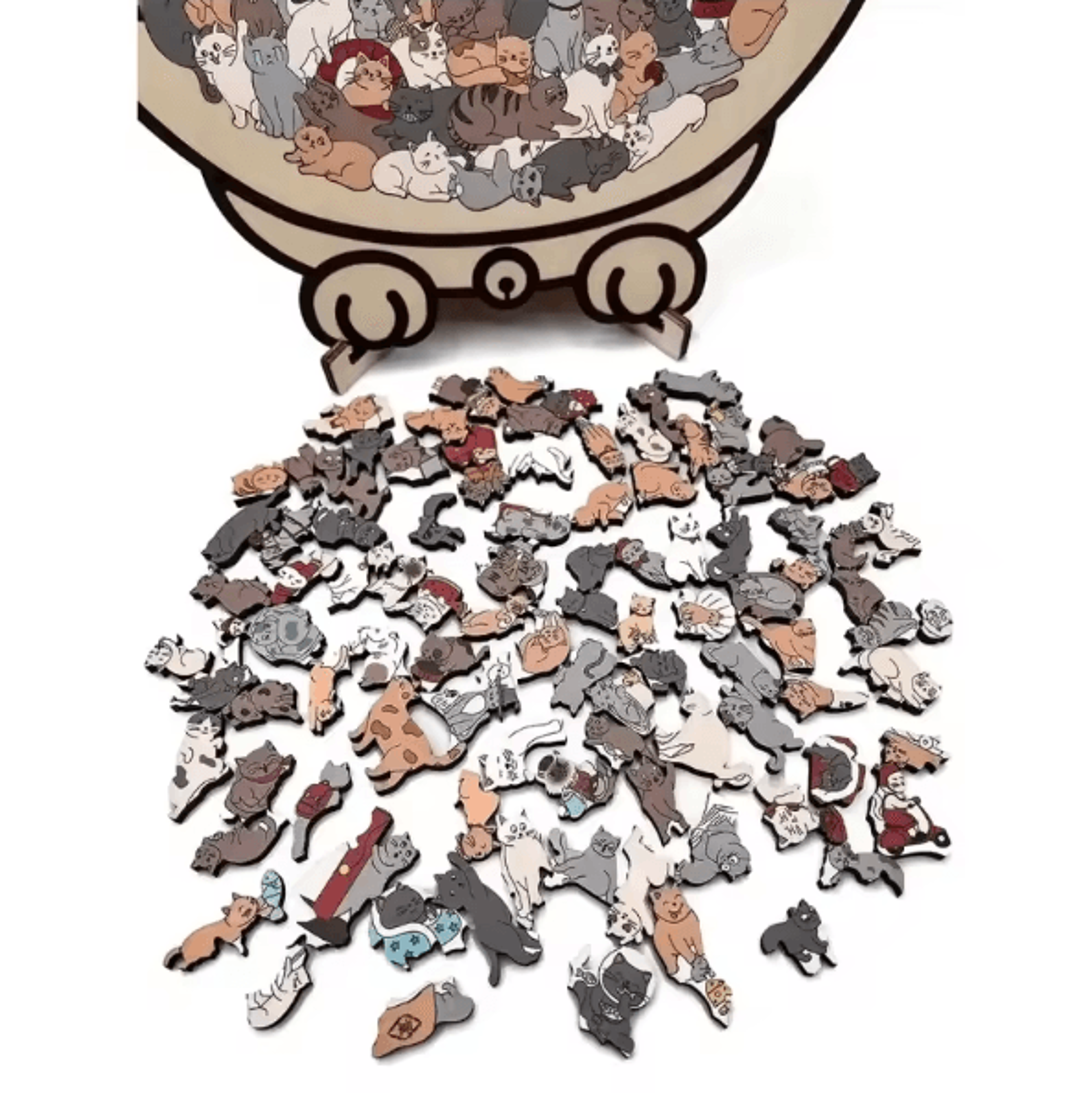 135Piece Cat Shaped Wooden Jigsaw Puzzle  Unique Irregular Pieces Gift For Cat Lovers 3