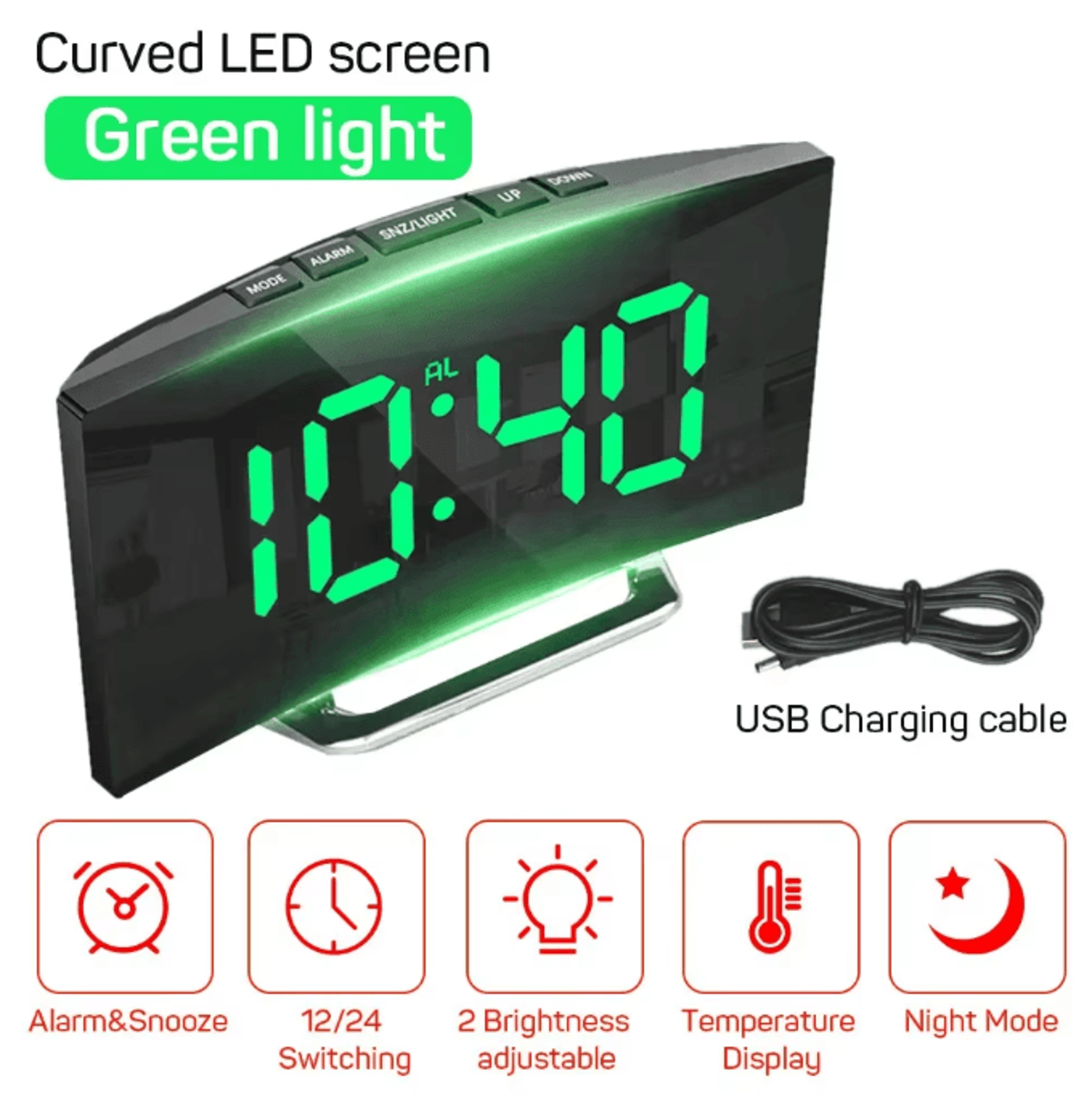 LED Digital Alarm Clock With Backlight  Large Display Temperature  Calendar Bedside Clock 0