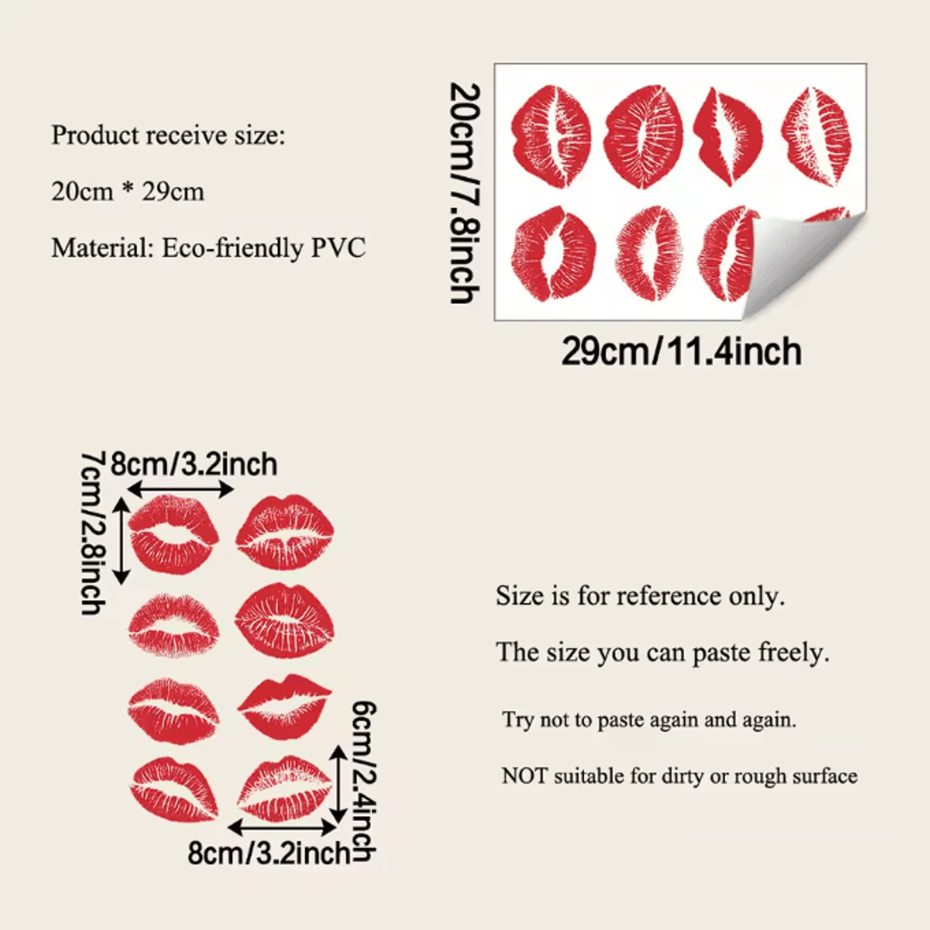 Red Lip Print Wall Sticker  SelfAdhesive Modern Lips Decal For Home Decor 5