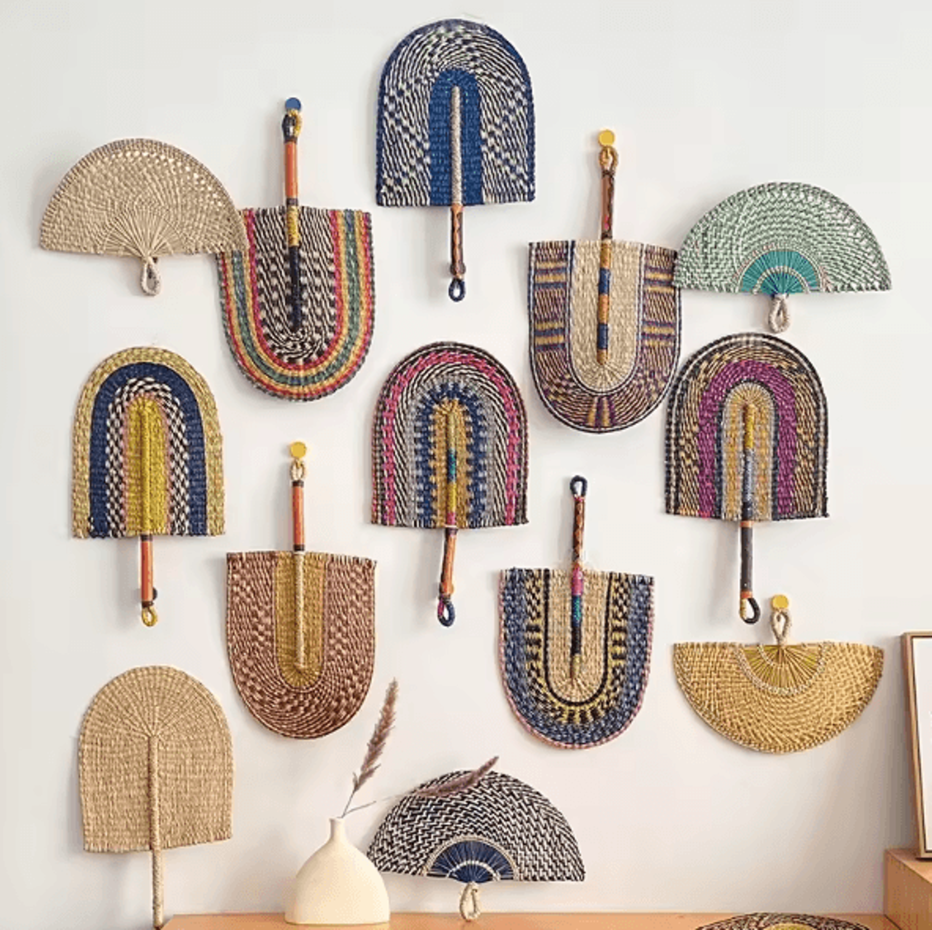 nordic seaweed woven wall fan decor – handcrafted boho rattan hanging for home