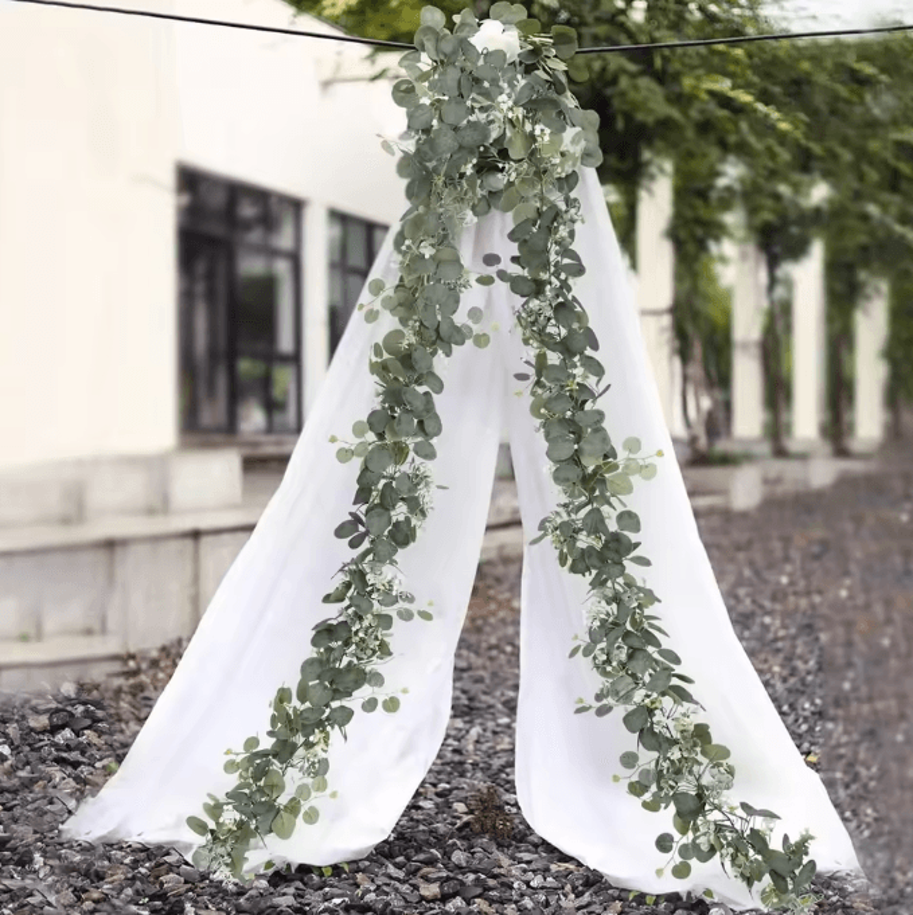 Elegant Artificial Eucalyptus Garland With White Flowers  Berries For Wedding And Home Decor 3