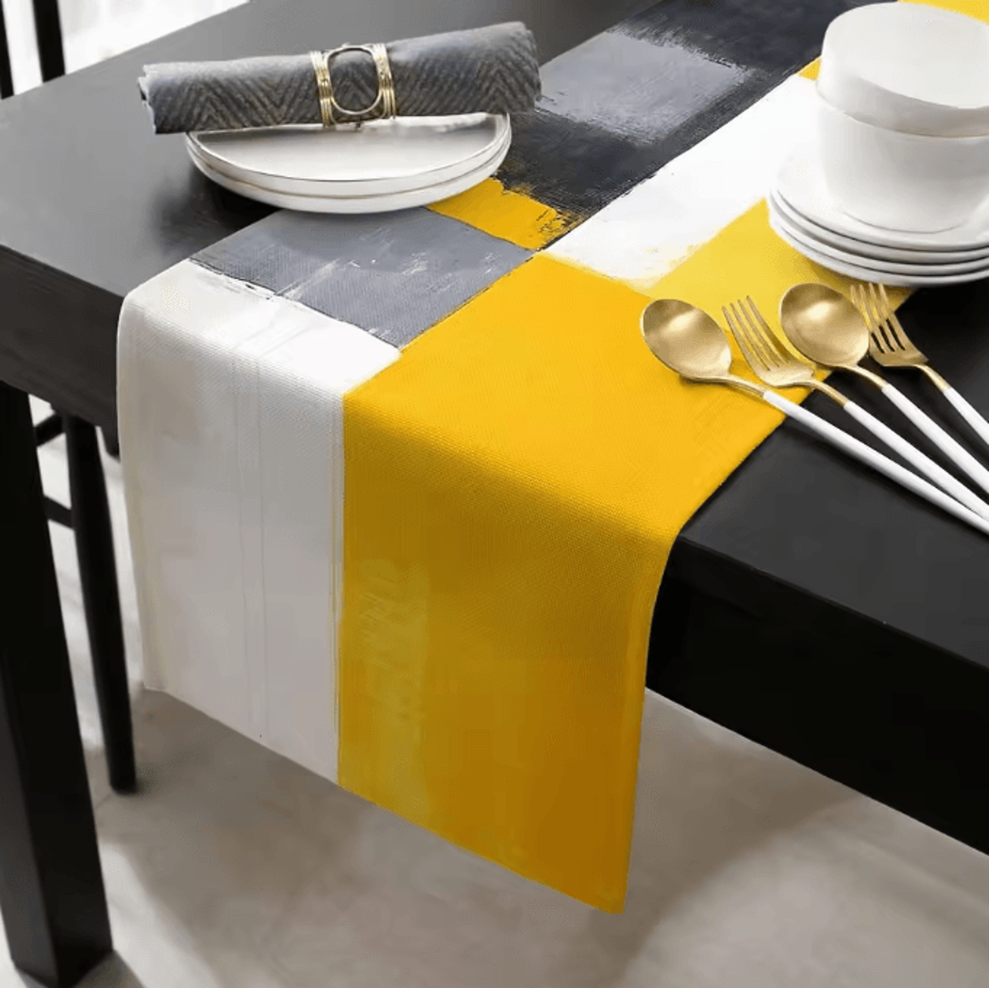 Abstract Geometric Linen Table Runner For Dining Table And Modern Home Decor 2