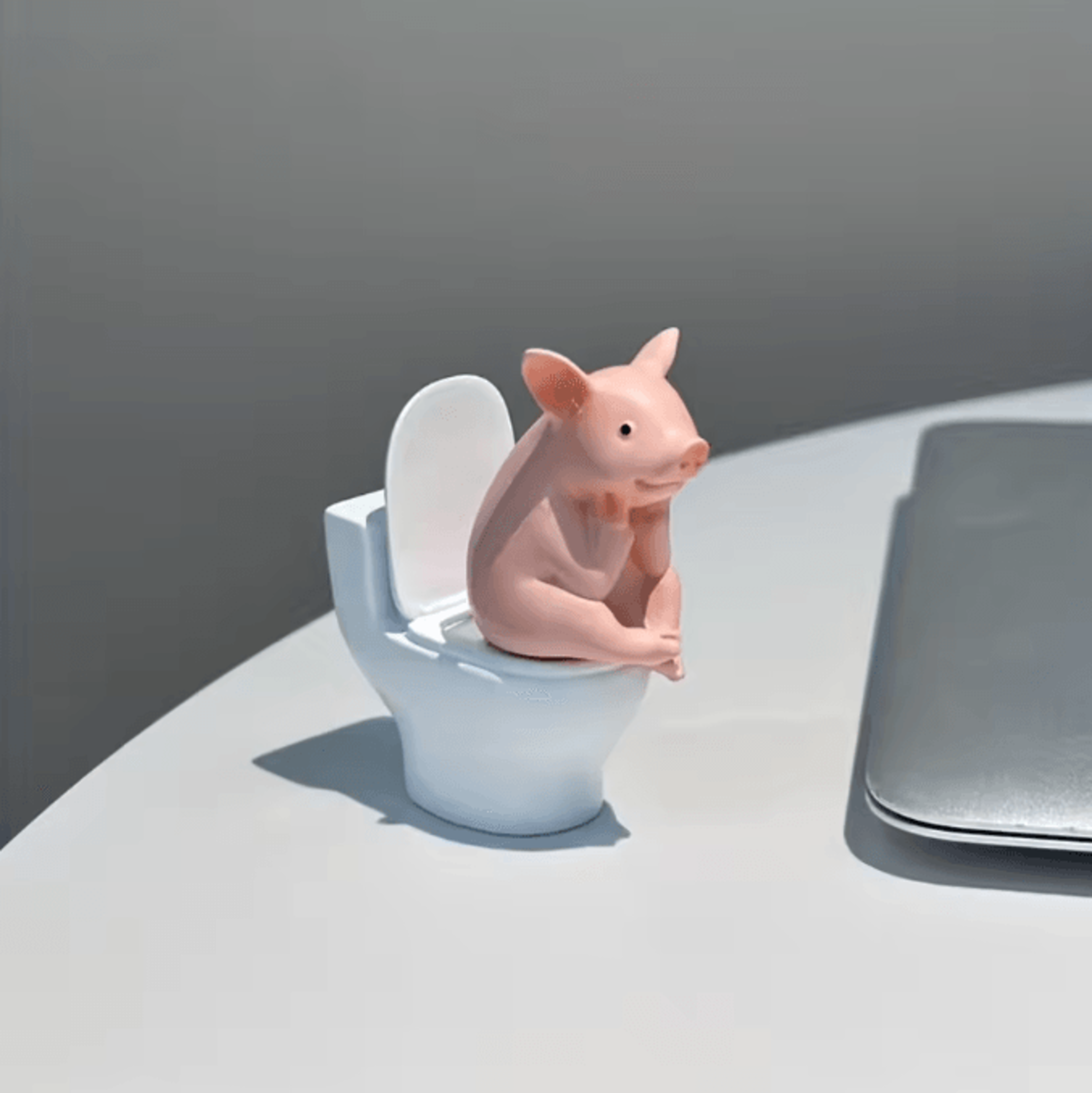 Funny Pig Sitting On Toilet Statue For Bathroom Desk And Home Decor 1