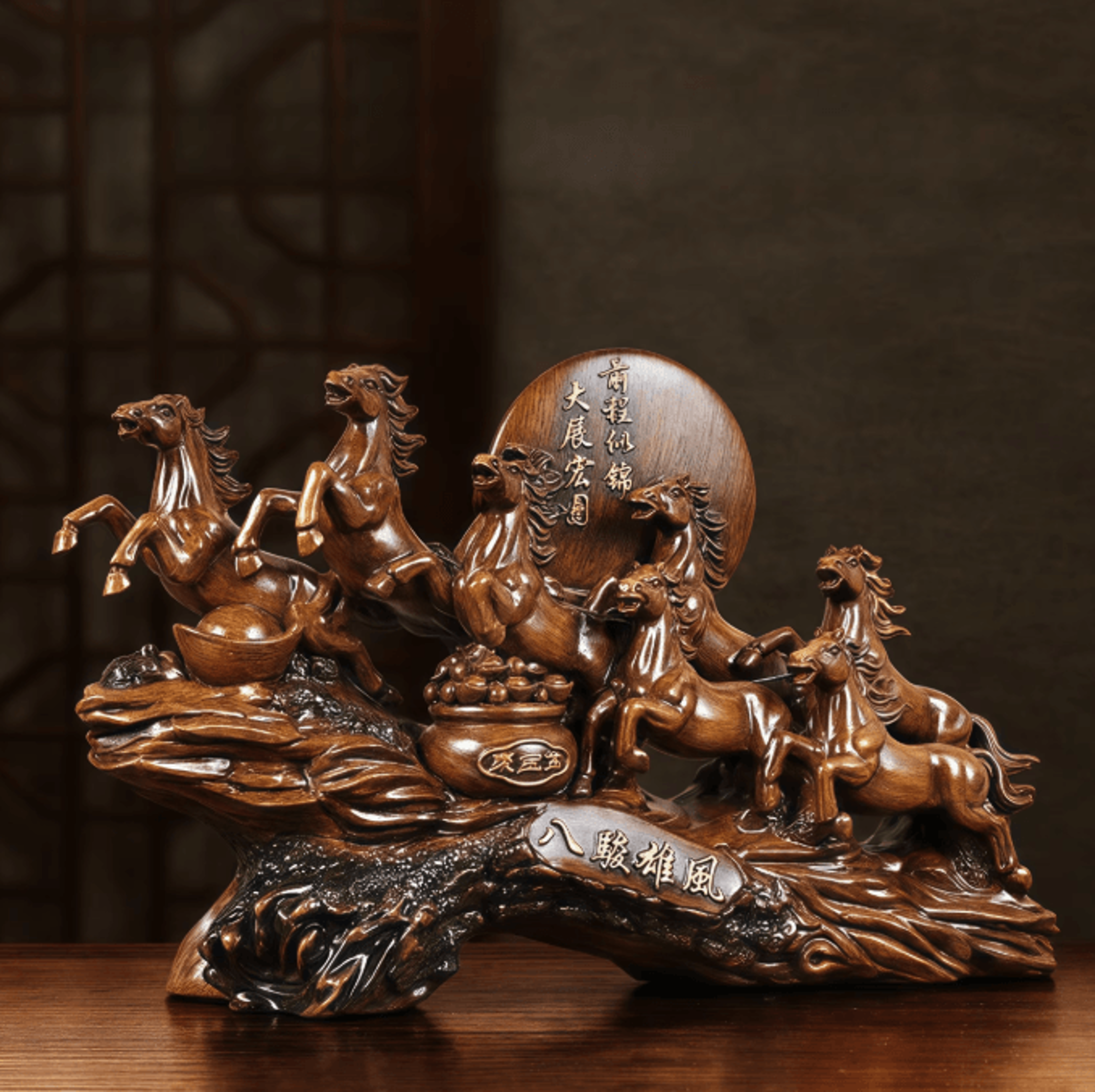 eight horses resin feng shui figurine for wealth success and home office decor