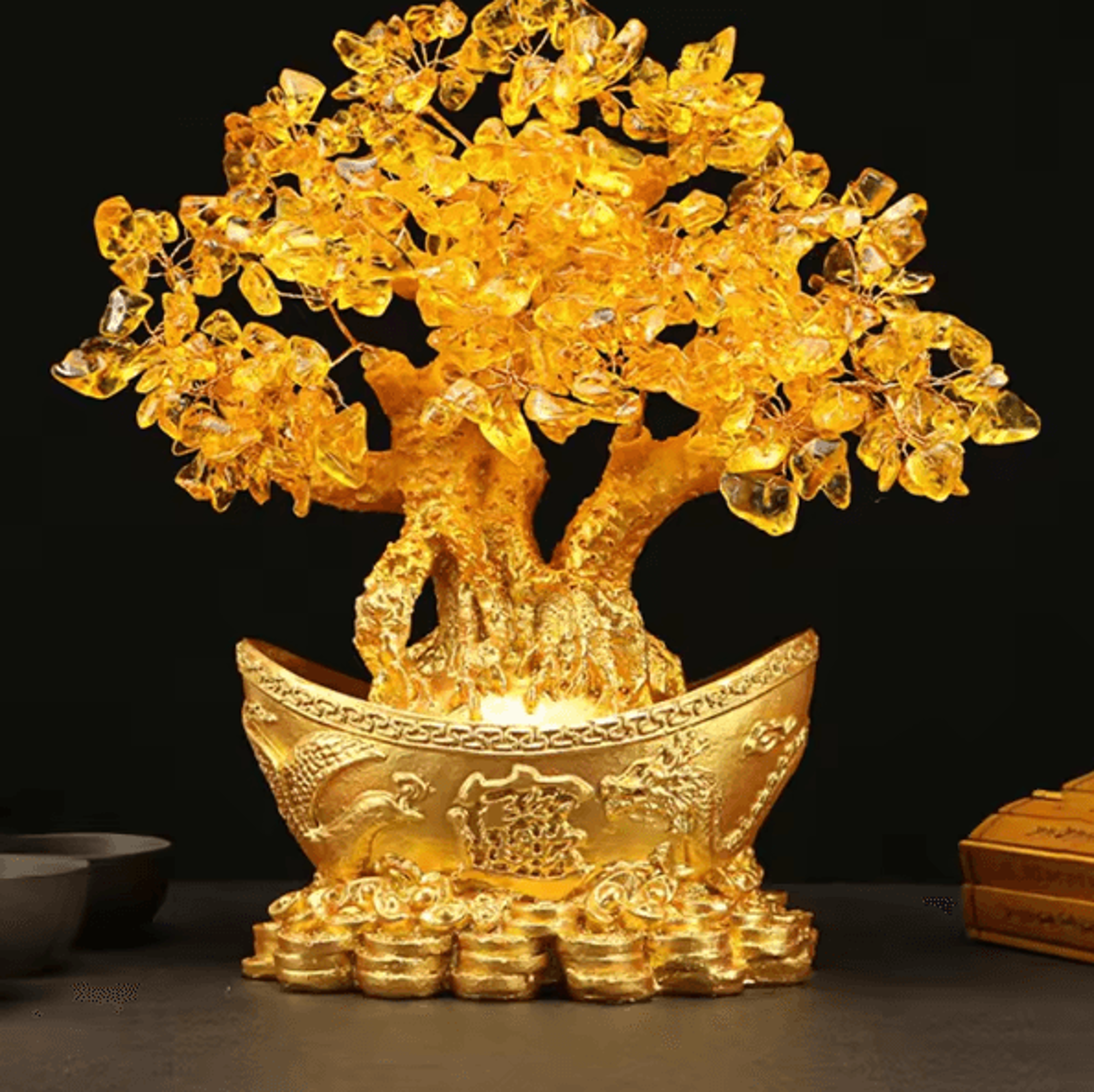 Lucky Crystal Money Tree Ornament With Gold Ingot Feng Shui Home And Office Decor 1
