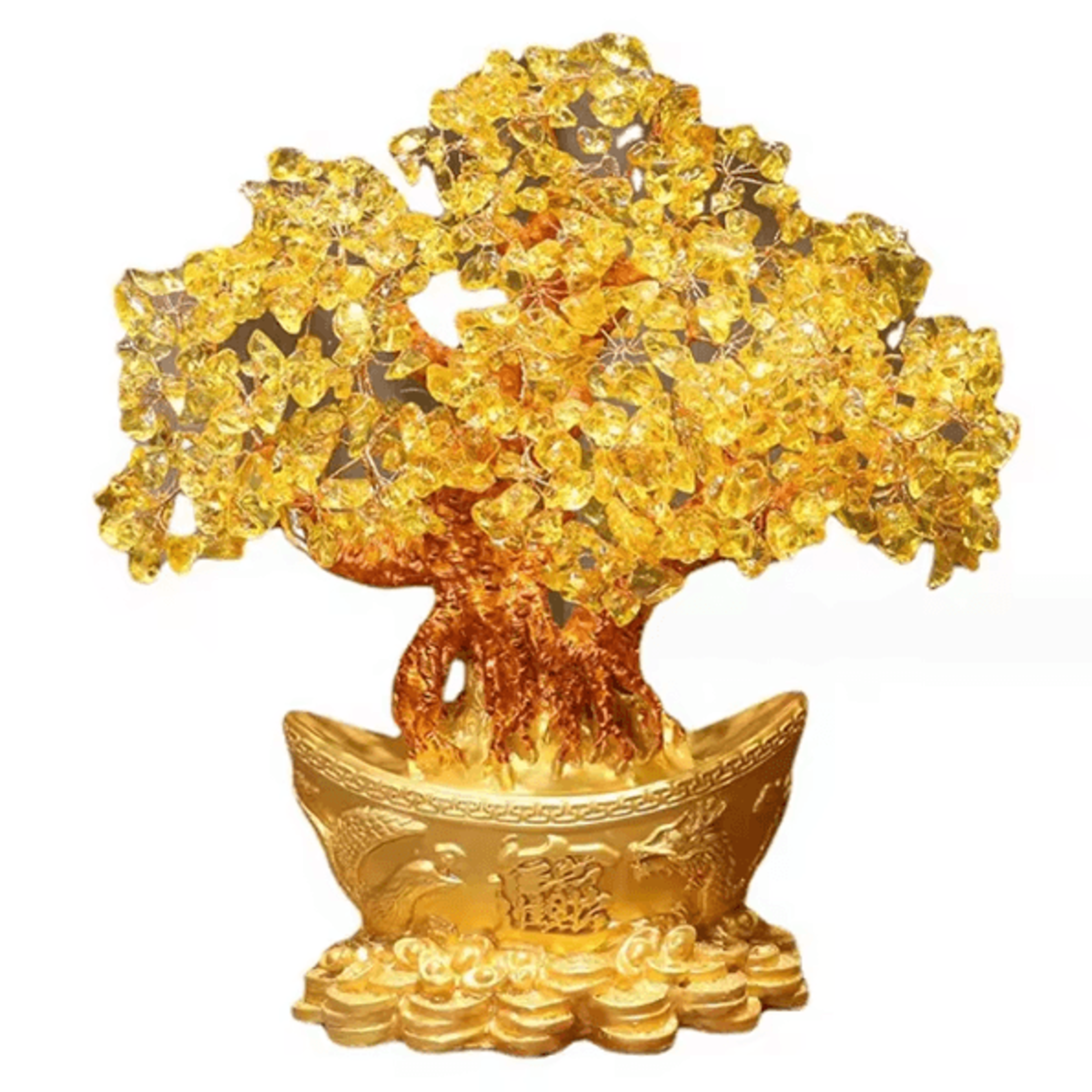 Lucky Crystal Money Tree Ornament With Gold Ingot Feng Shui Home And Office Decor 4