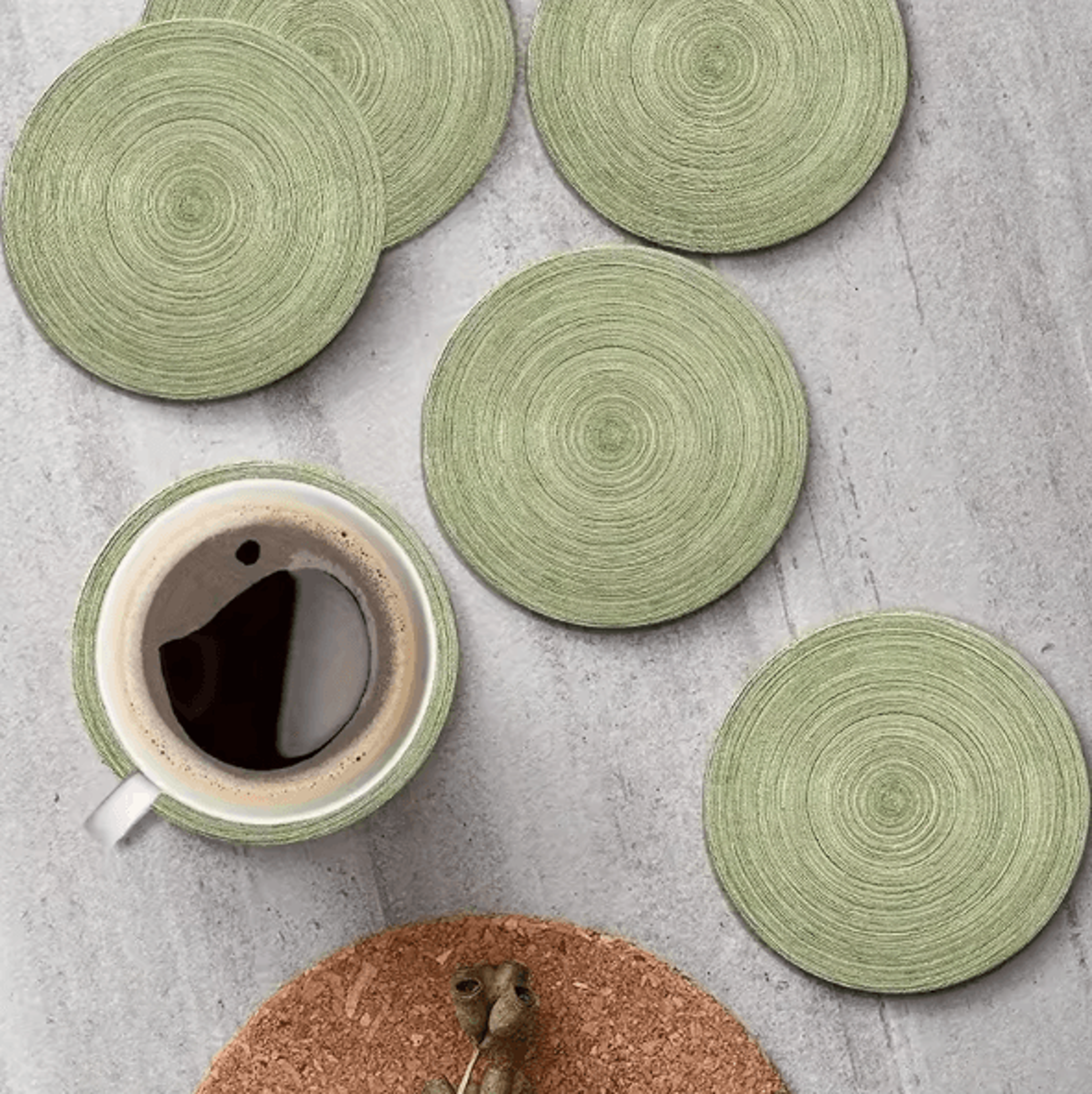 6pieces retro green wooden coaster set for coffee table and home bar decor