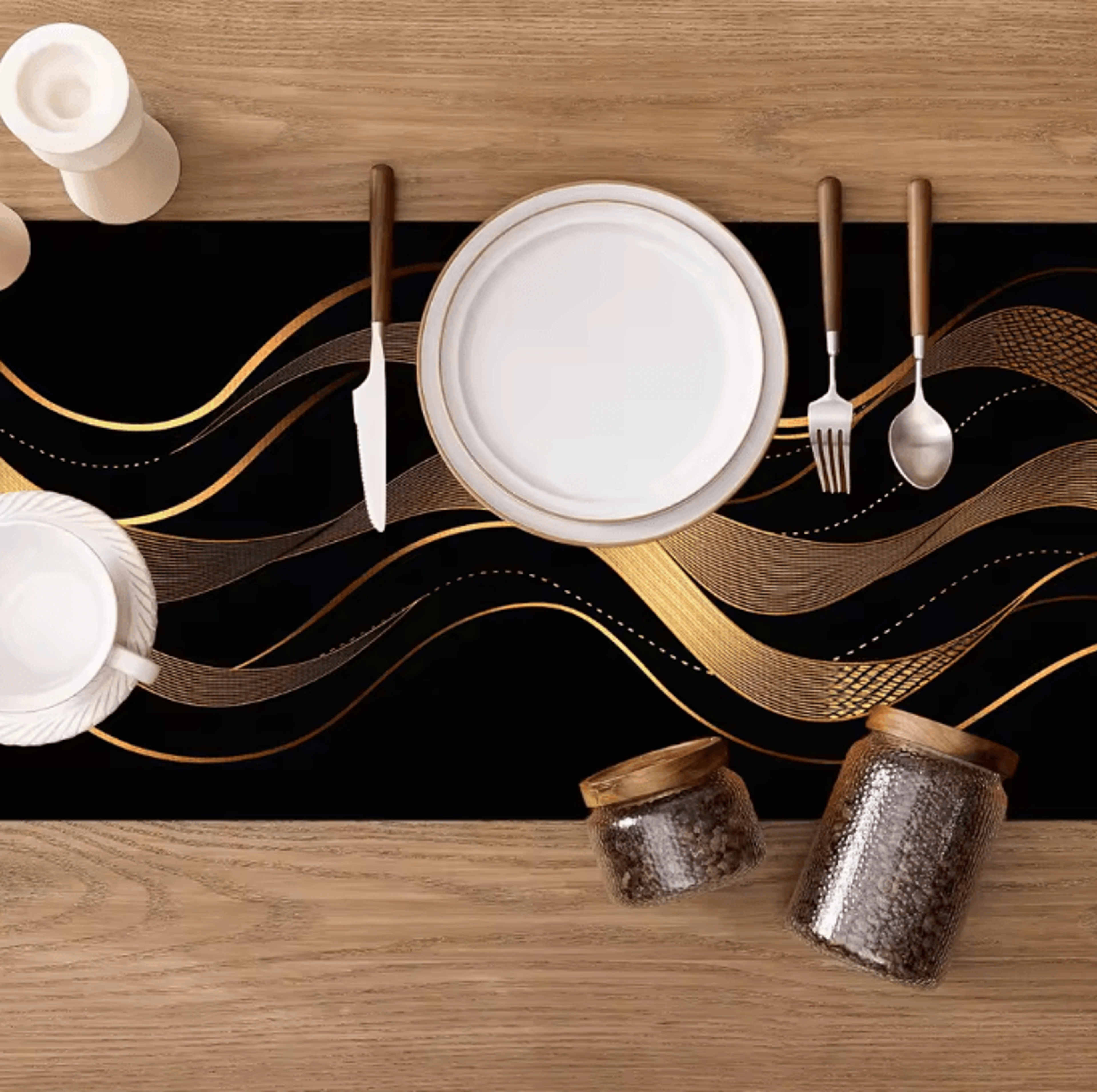 Luxury Black Gold Wave Table Runner For Elegant Dining And Modern Event Decor 3
