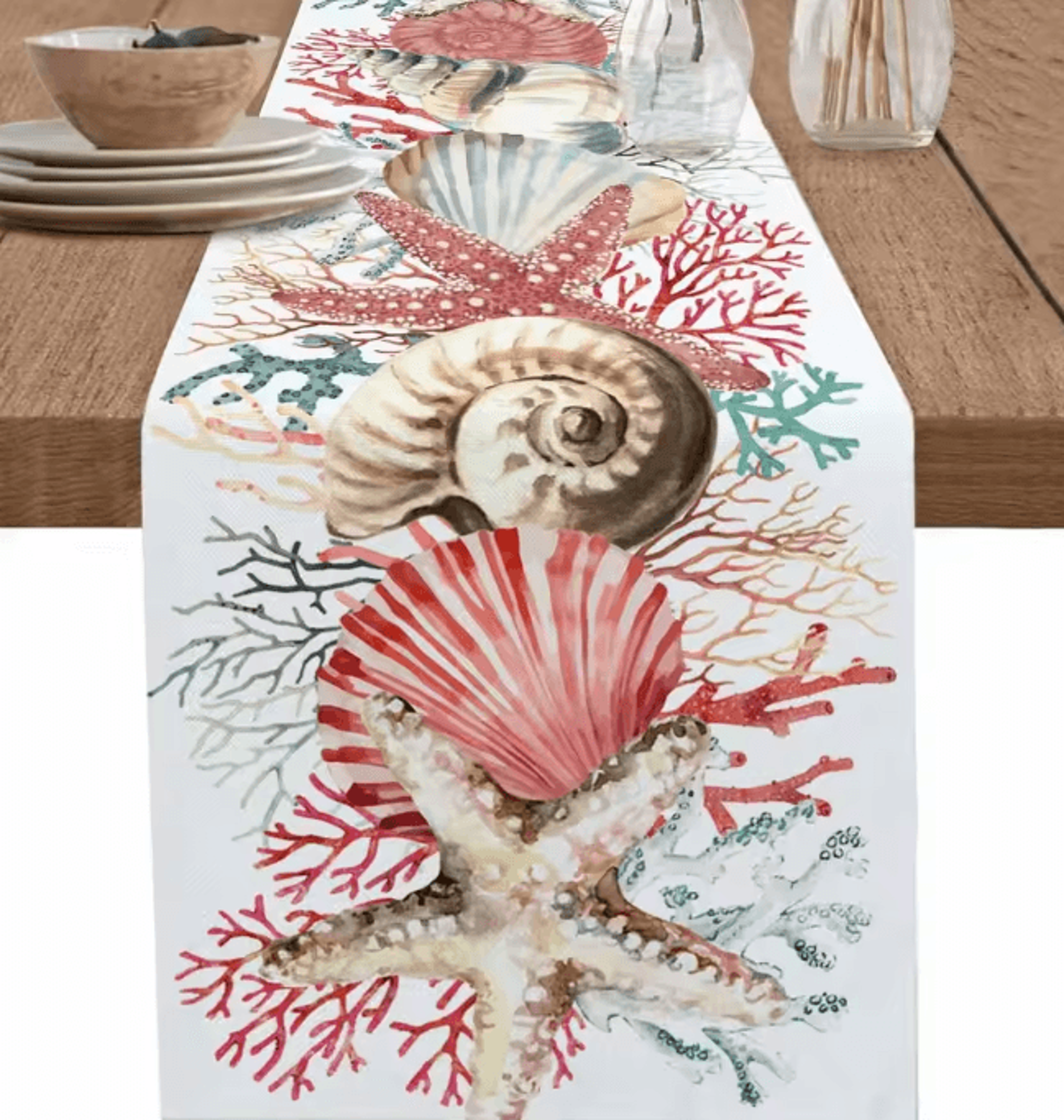 Summer Ocean Coral Linen Table Runner For Coastal Dining And Home Decor 6