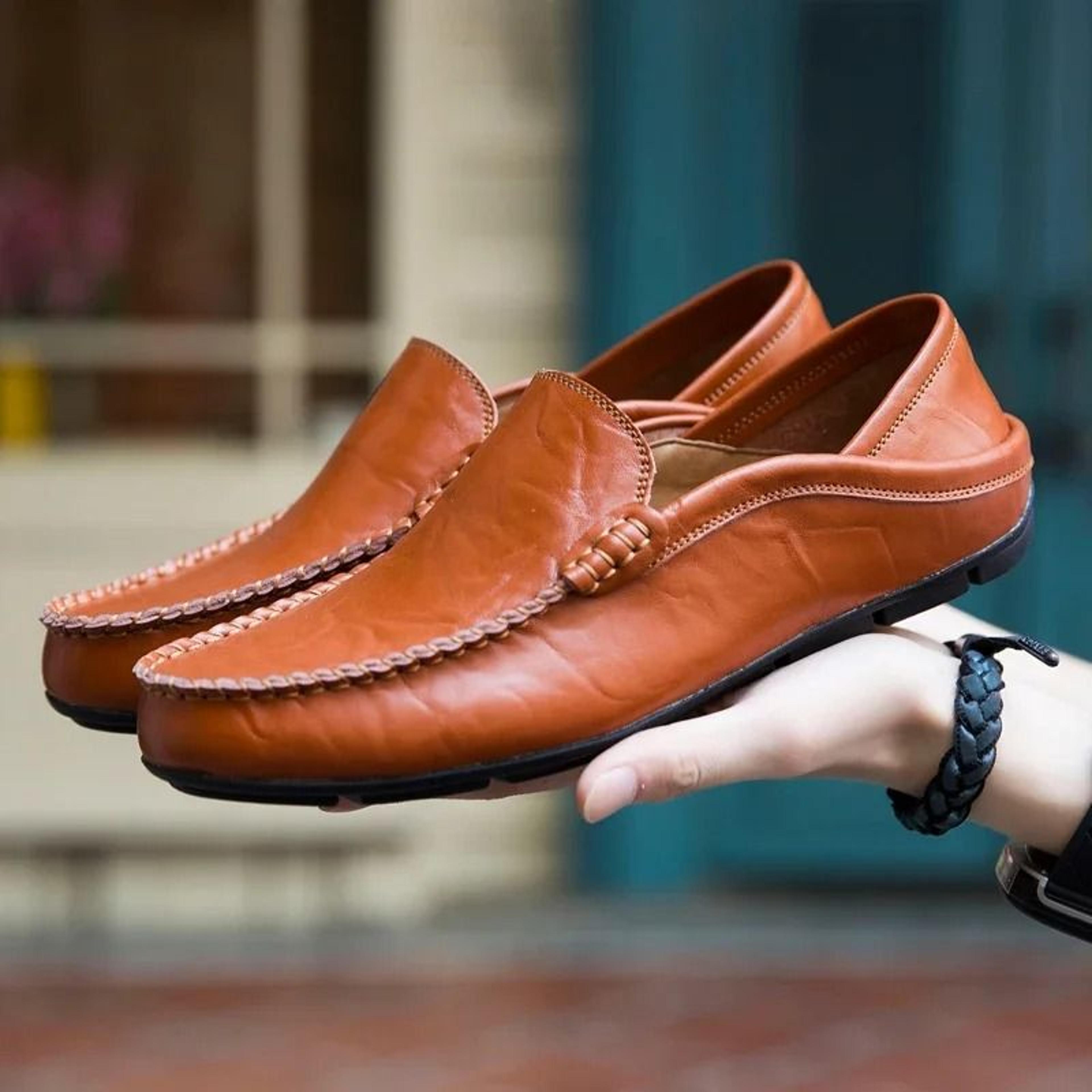Mens Genuine Leather Slip On Loafers 9