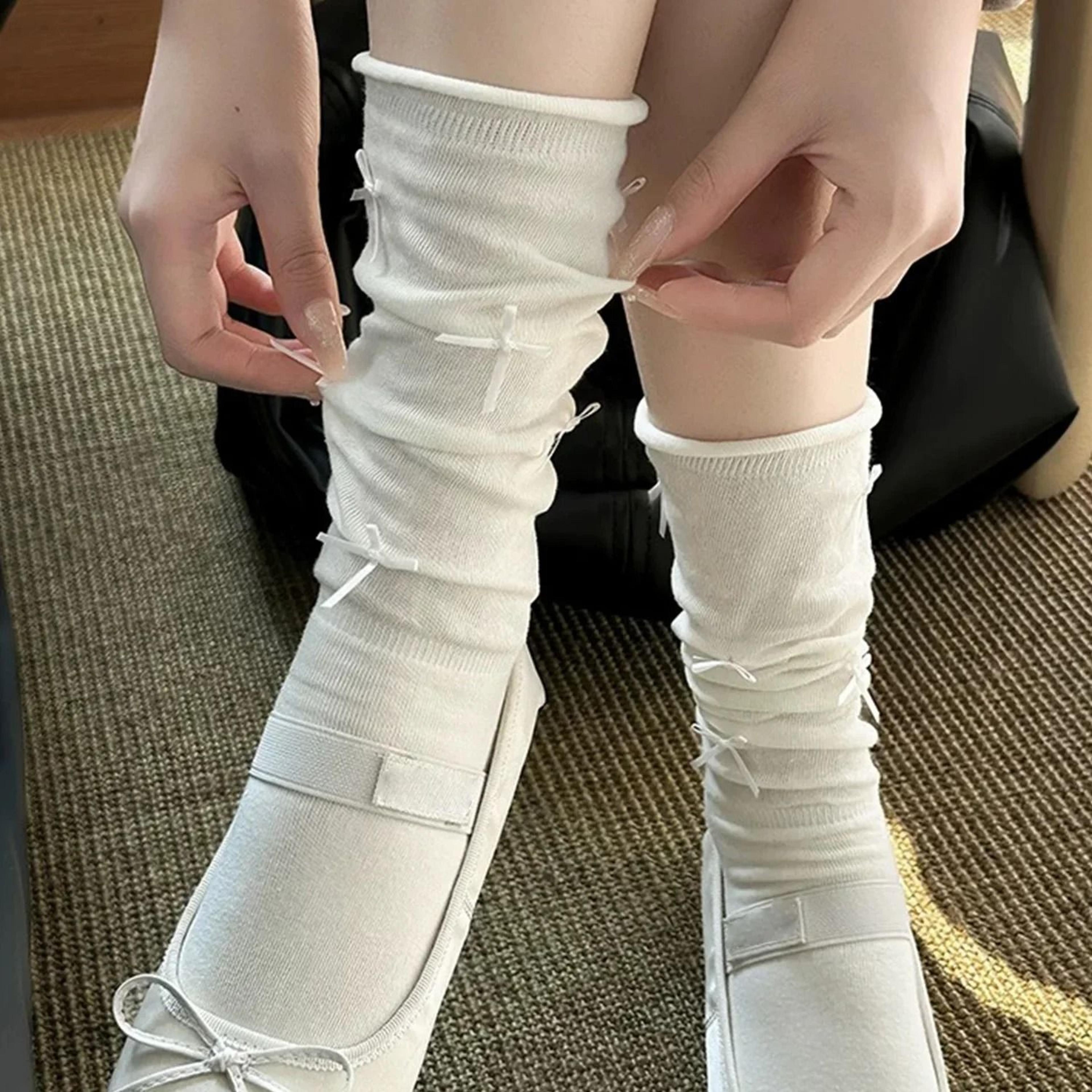 Japanese Style Knee High Mesh Socks With Bow Accent For Women 2