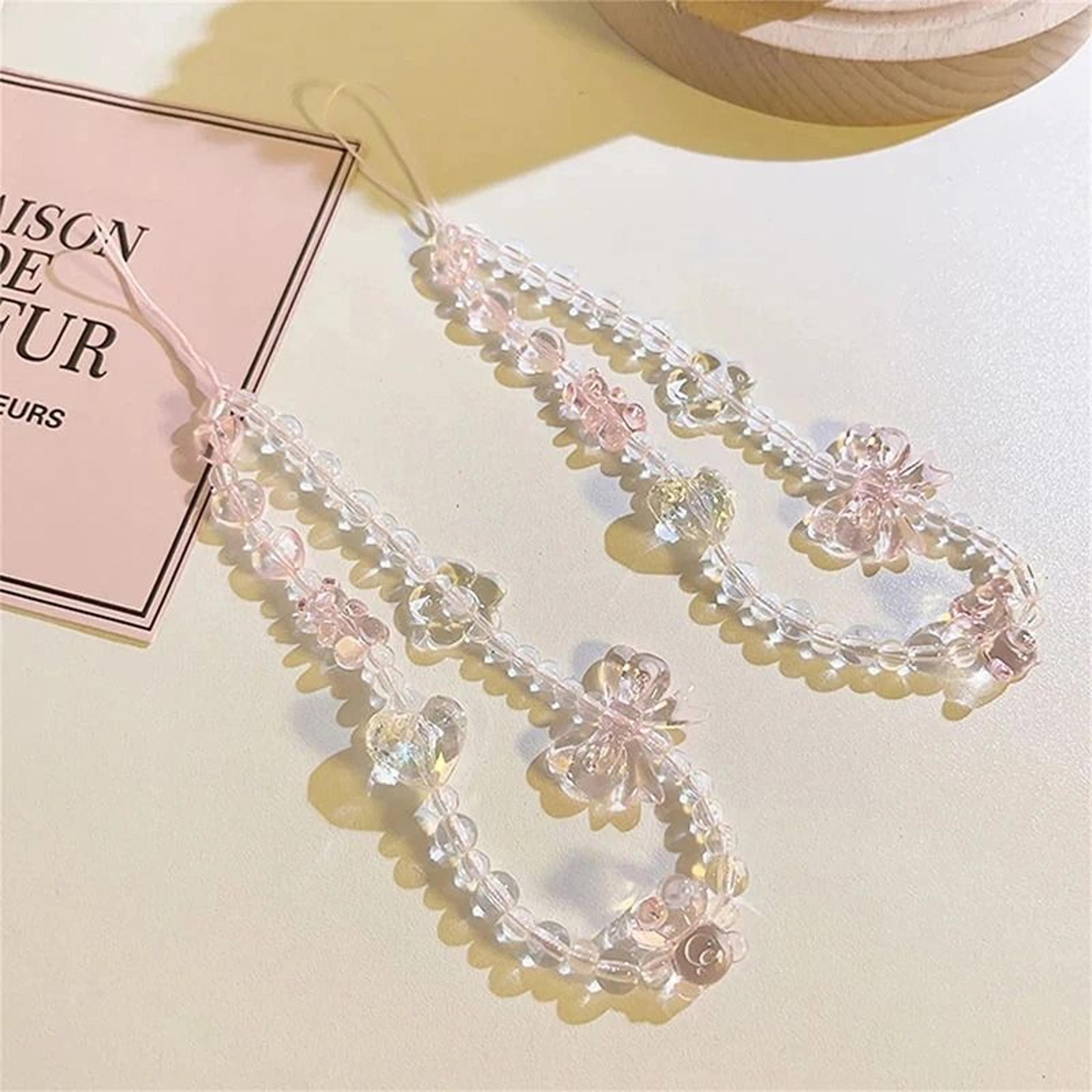 Pink Bear Butterfly Phone Charm Strap Cute Korean Style Wrist Lanyard 1