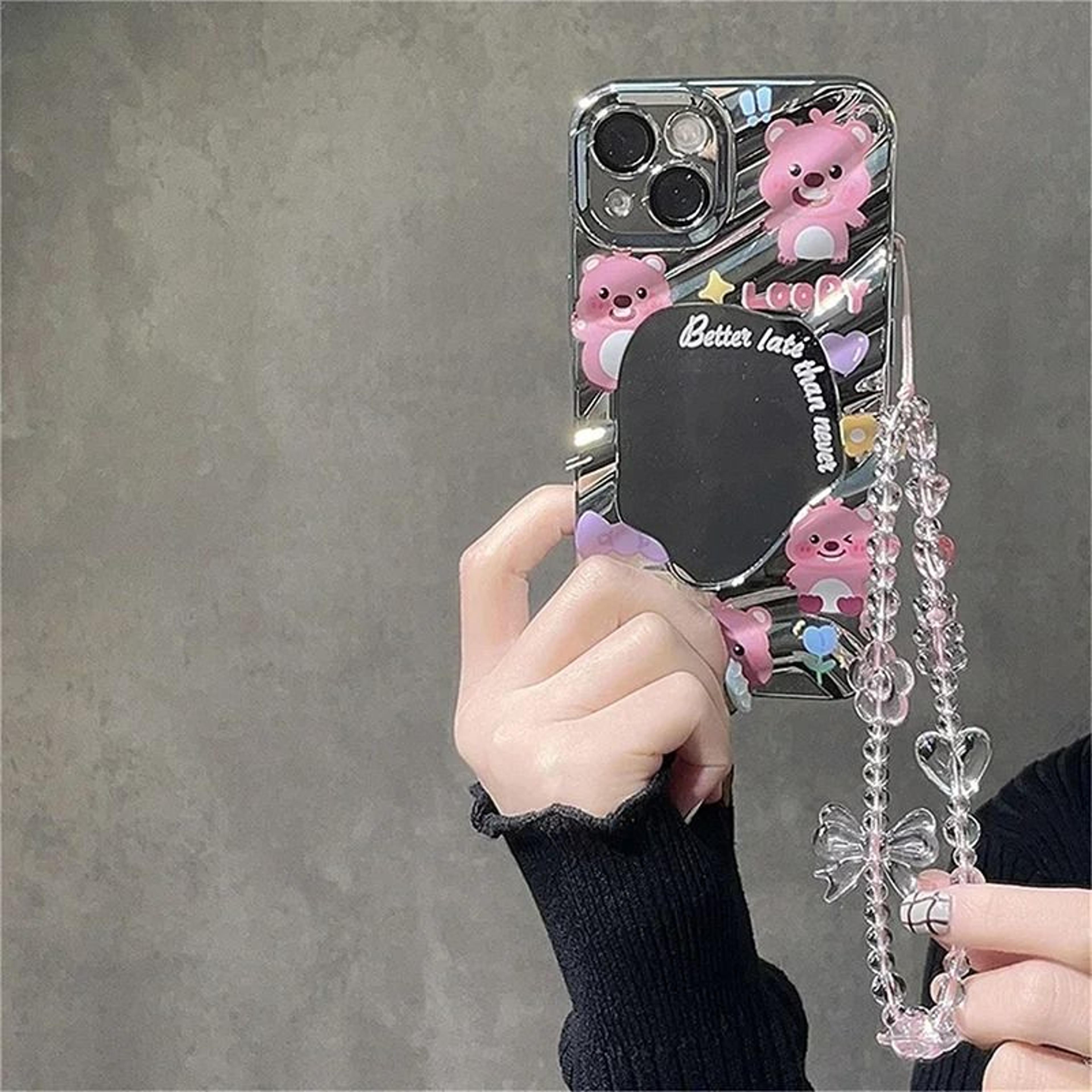 Pink Bear Butterfly Phone Charm Strap Cute Korean Style Wrist Lanyard 4