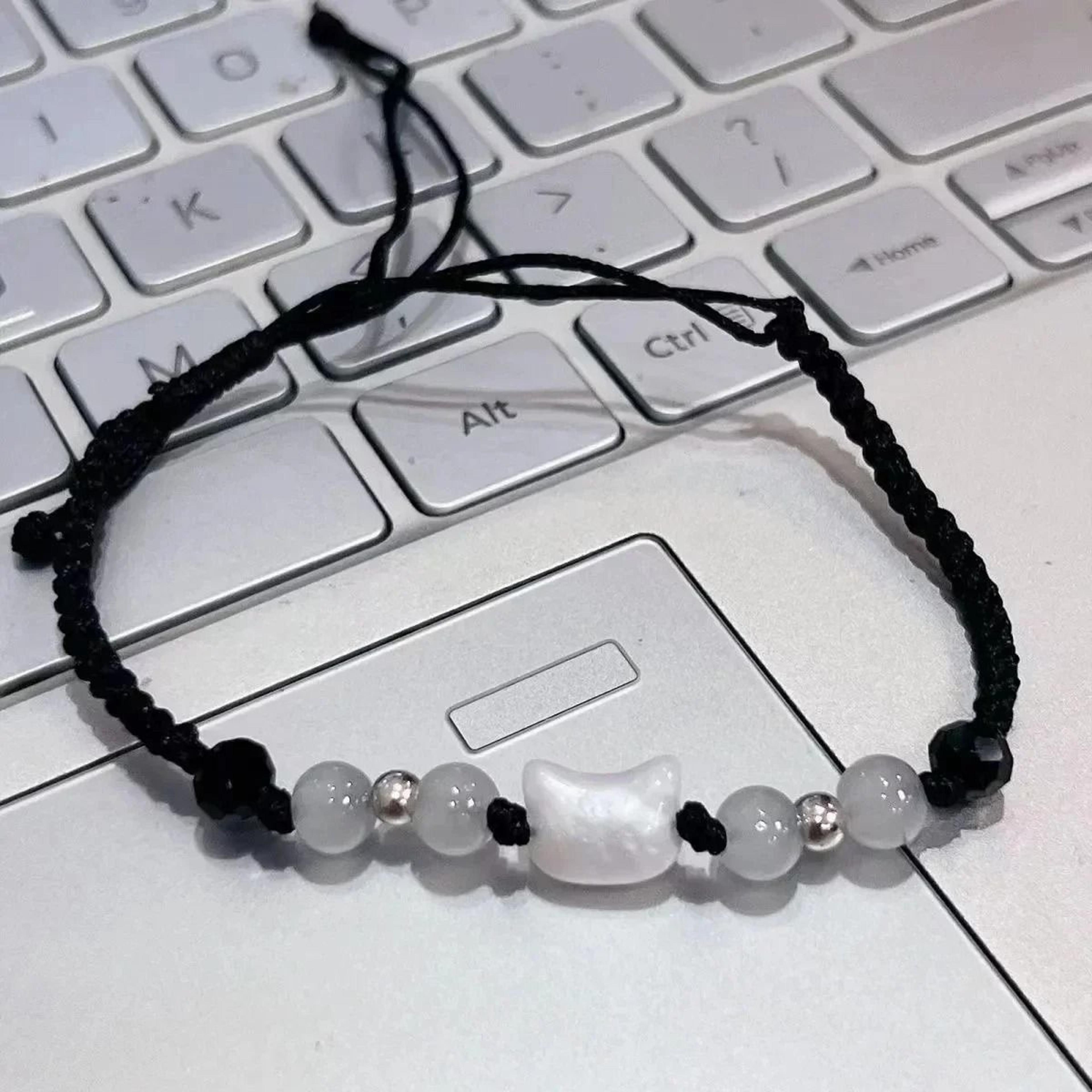 Natural Moonstone And Obsidian Cat Bracelet Set Matching Couple Friendship Bracelets 6