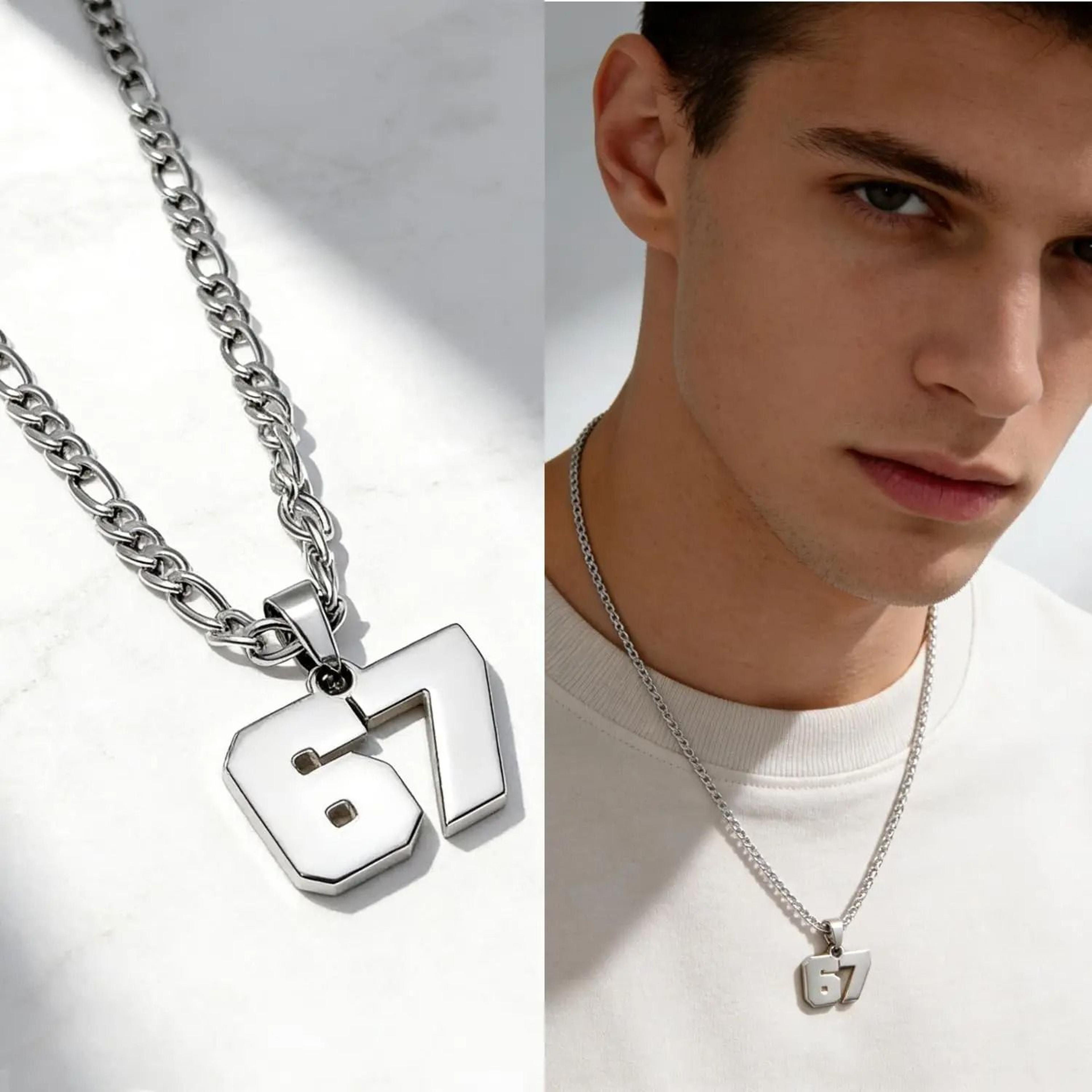 Stainless Steel Number 67 Pendant Necklace Lucky Number Chain For Men And Women 5