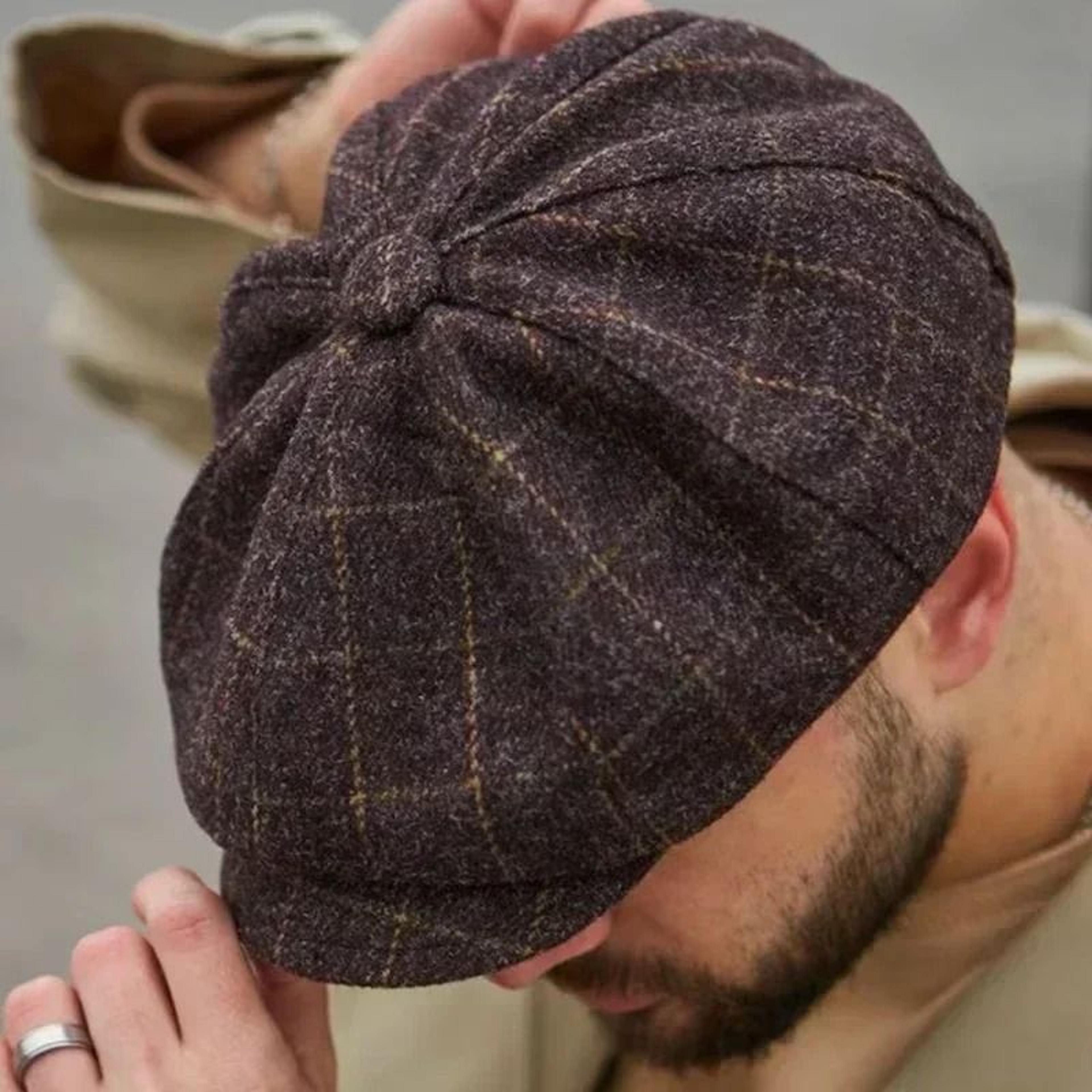 Vintage Wool Blend Beret Cap Classic Herringbone Newsboy Flat Cap For Men  Women 2