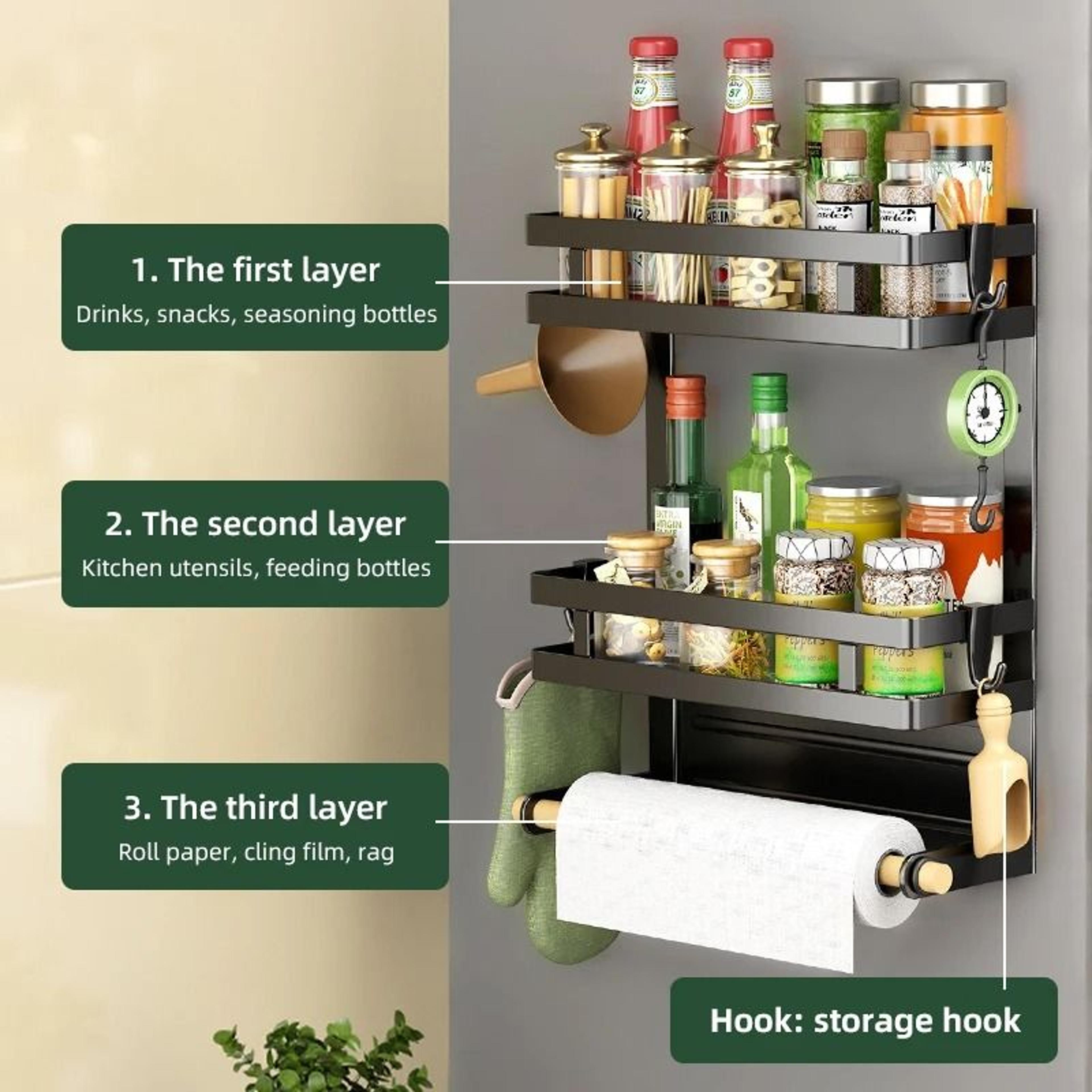 Magnetic Refrigerator Organizer Shelf With Towel Holder And Storage Rack 1