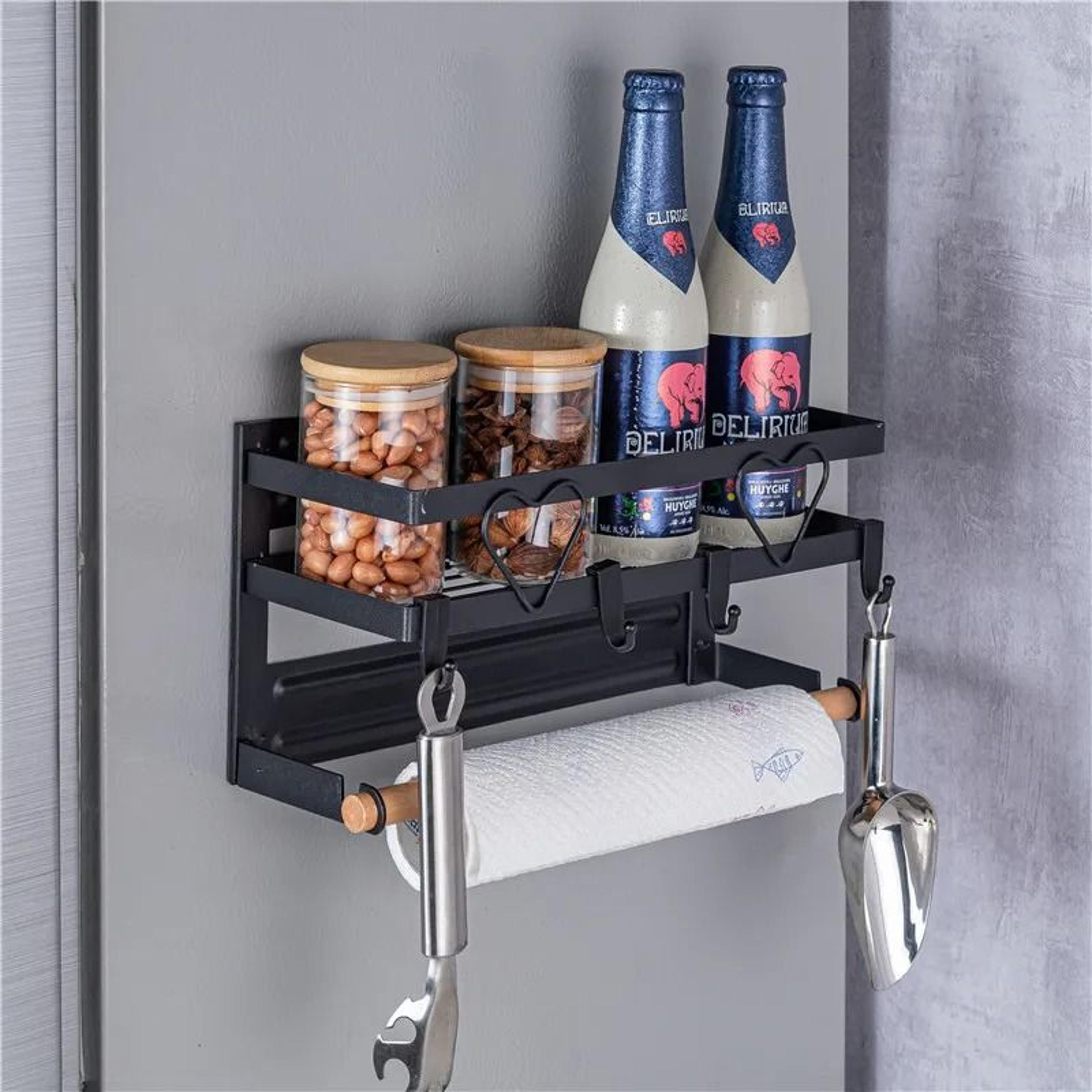 Magnetic Refrigerator Organizer Shelf With Towel Holder And Storage Rack 4