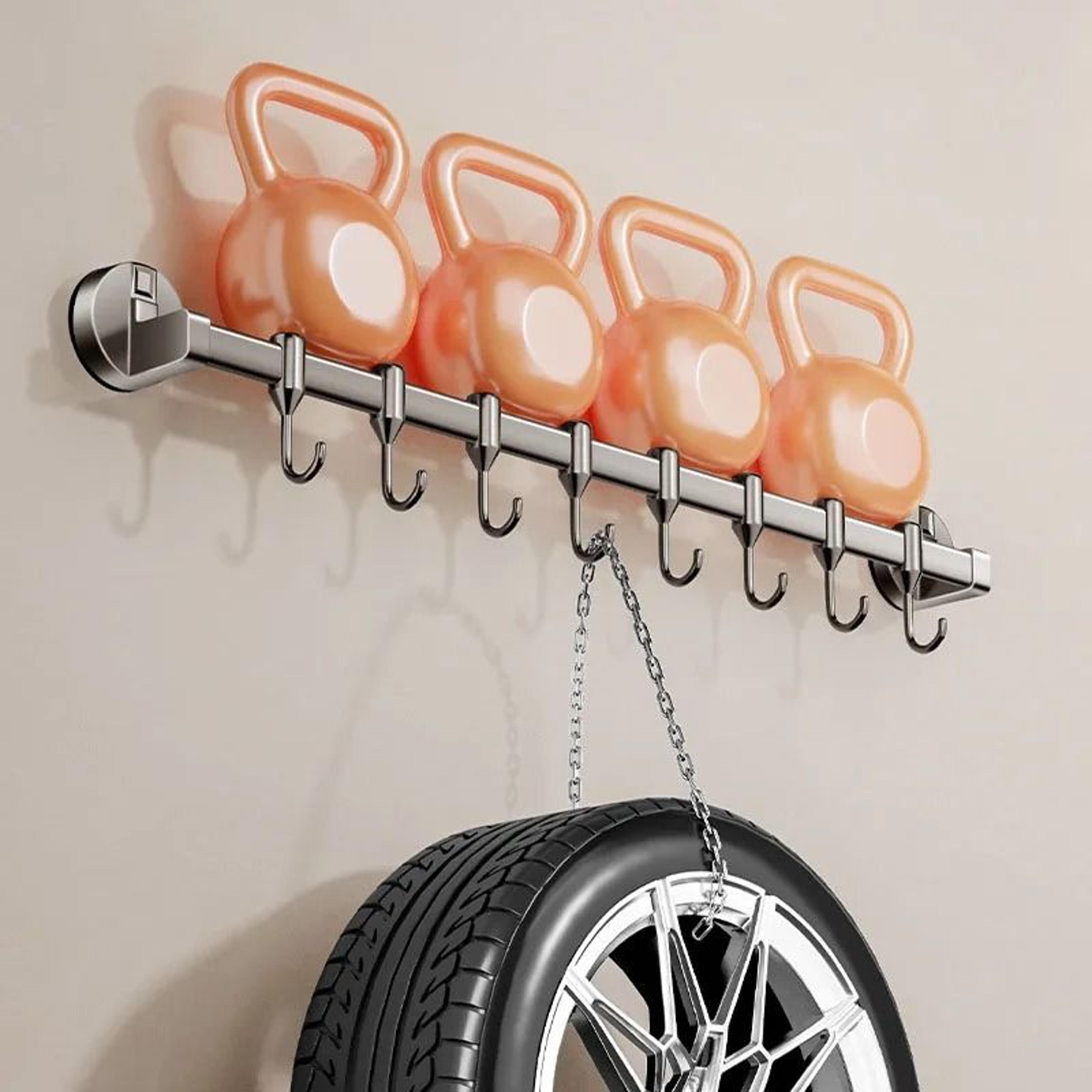 Wall Mounted Kitchen Utensil Rack With Removable Hooks And Vacuum Suction Installation 1