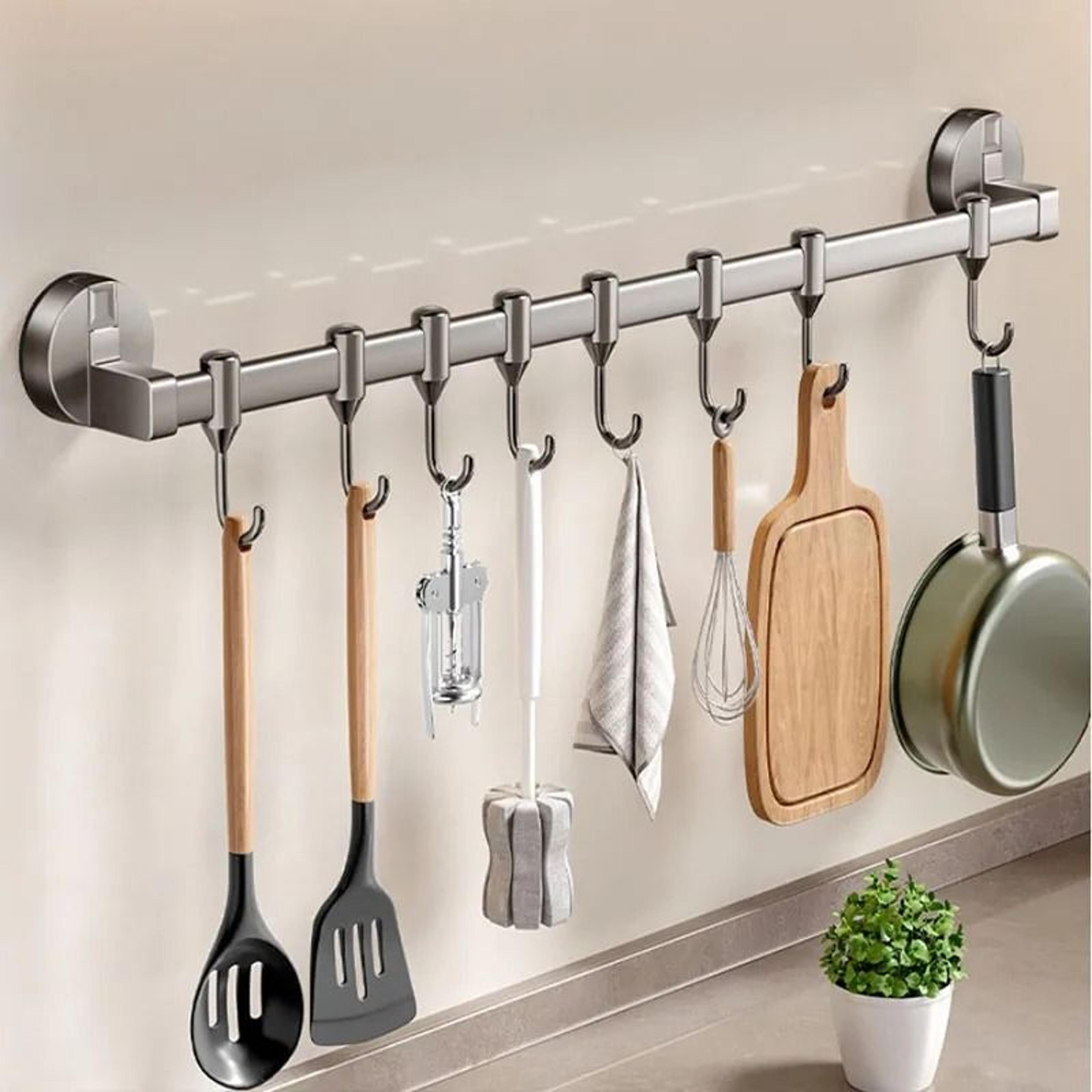Wall Mounted Kitchen Utensil Rack With Removable Hooks And Vacuum Suction Installation 2