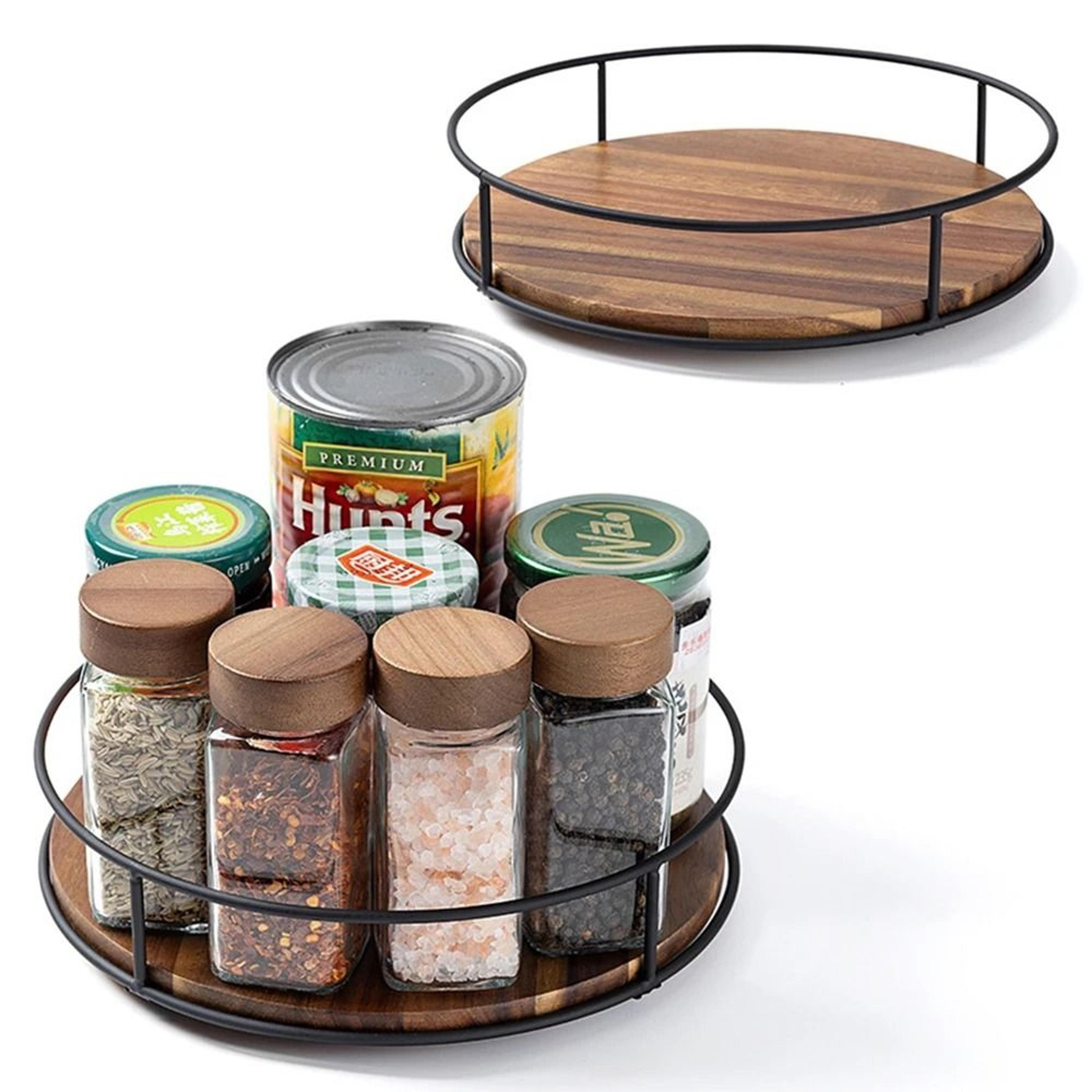 acacia wood lazy susan turntable organizer for kitchen countertops and dining tables