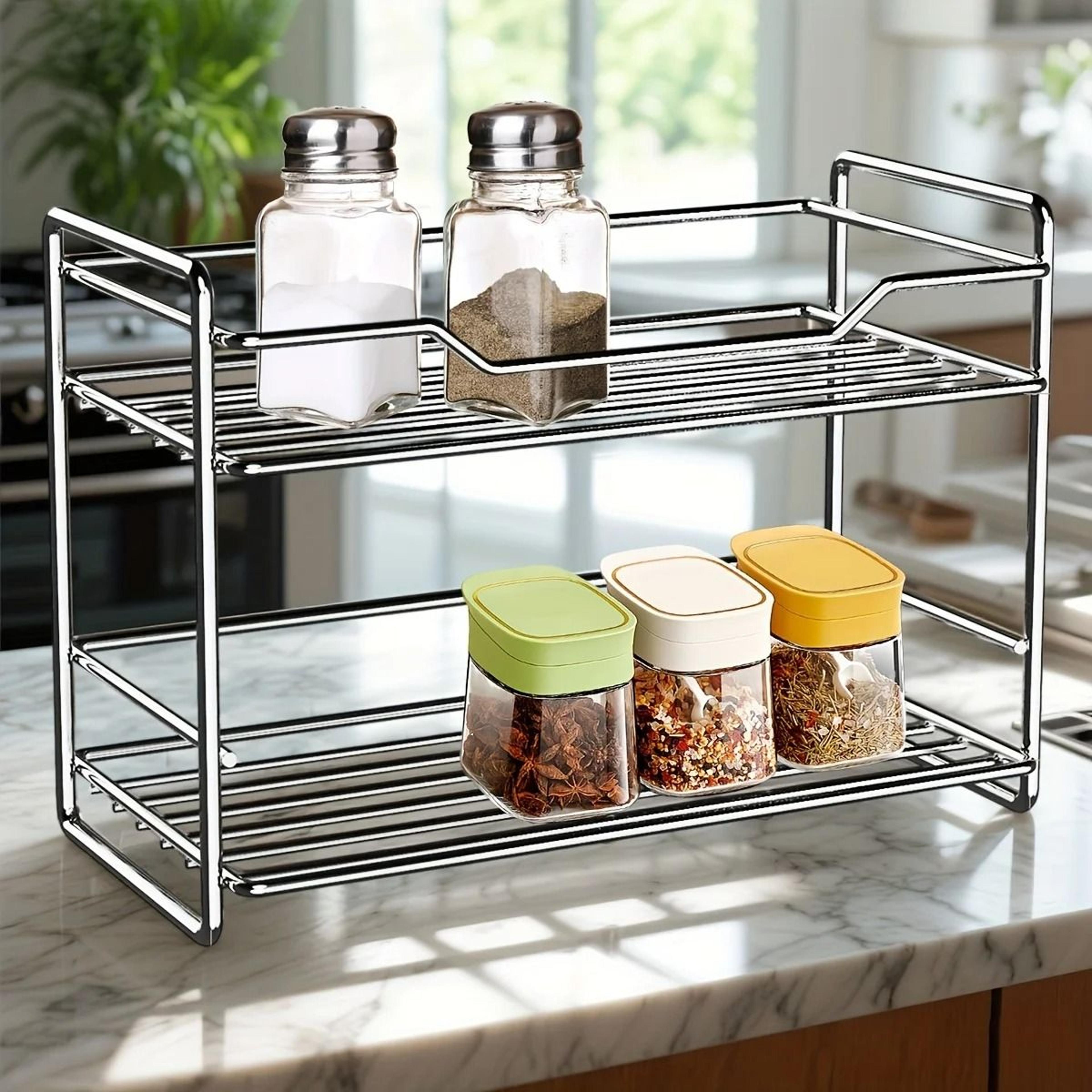 2 tier stainless steel countertop organizer shelf for kitchen bathroom and spice storage