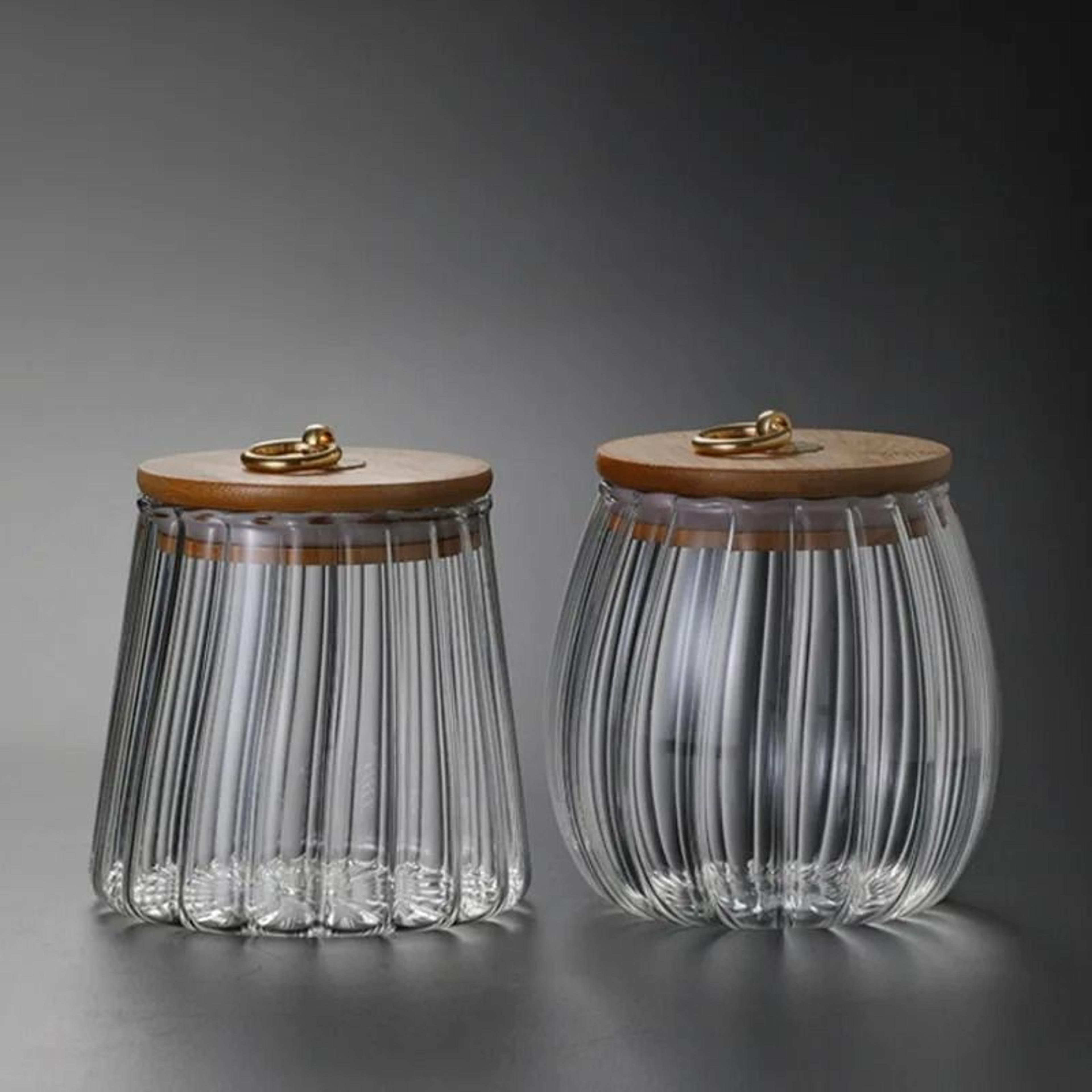 glass airtight food storage jar with wooden lid for coffee tea sugar and pantry organization
