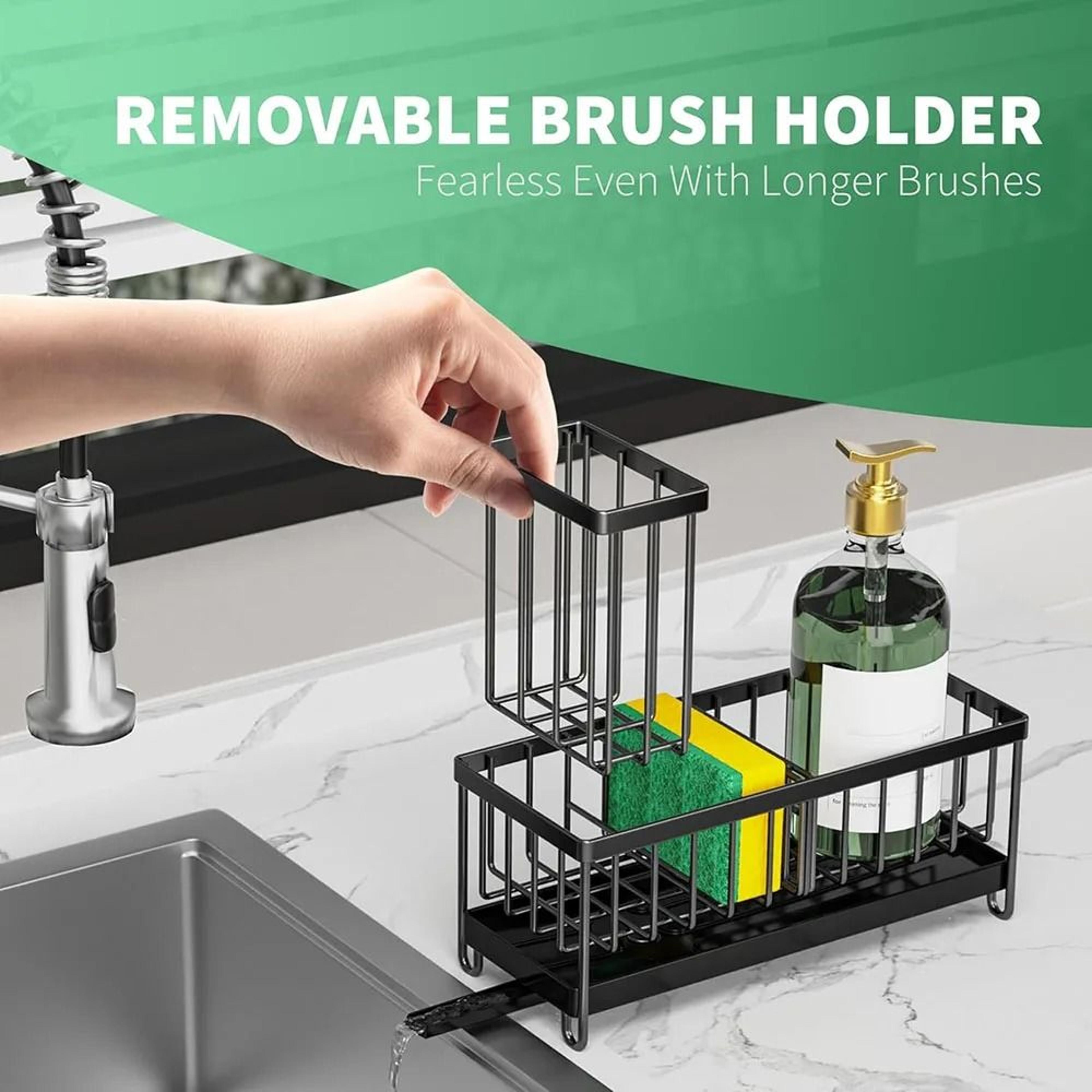 Kitchen Sink Sponge Holder With Brush Organizer And Drainage Caddy 2