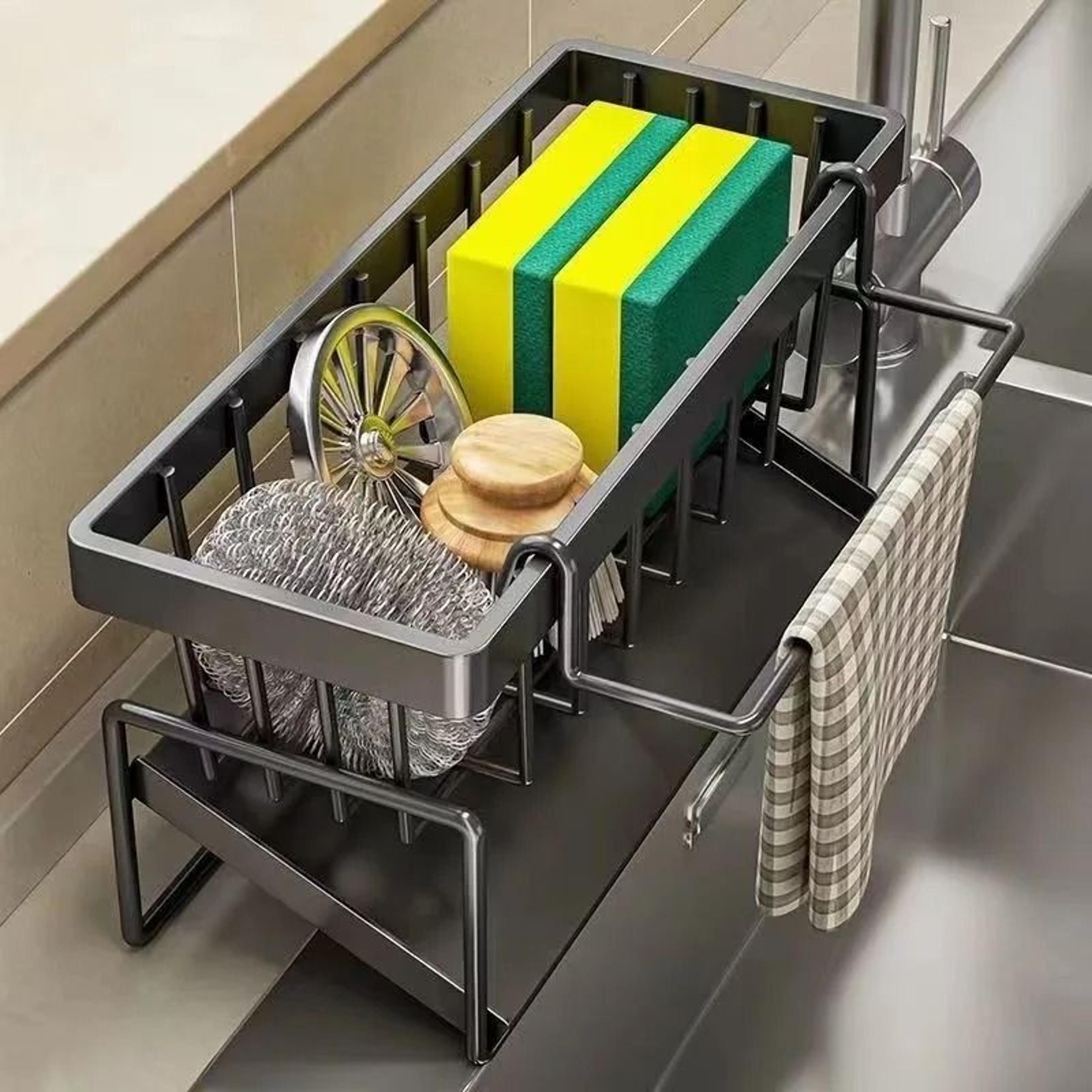 Stainless Steel Sink Organizer Rack With Sponge Holder Soap Drainer And Towel Bar 1