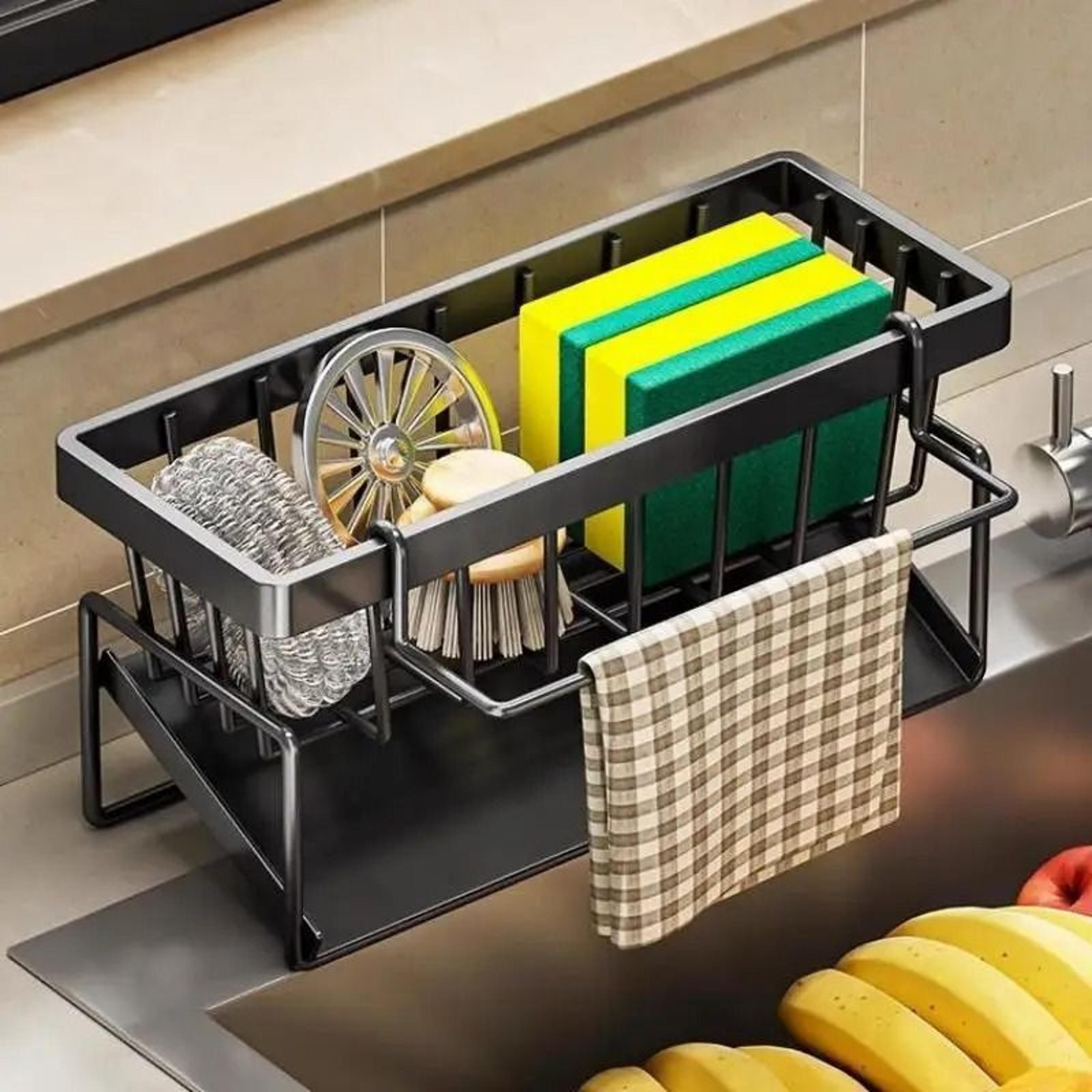Stainless Steel Sink Organizer Rack With Sponge Holder Soap Drainer And Towel Bar 2