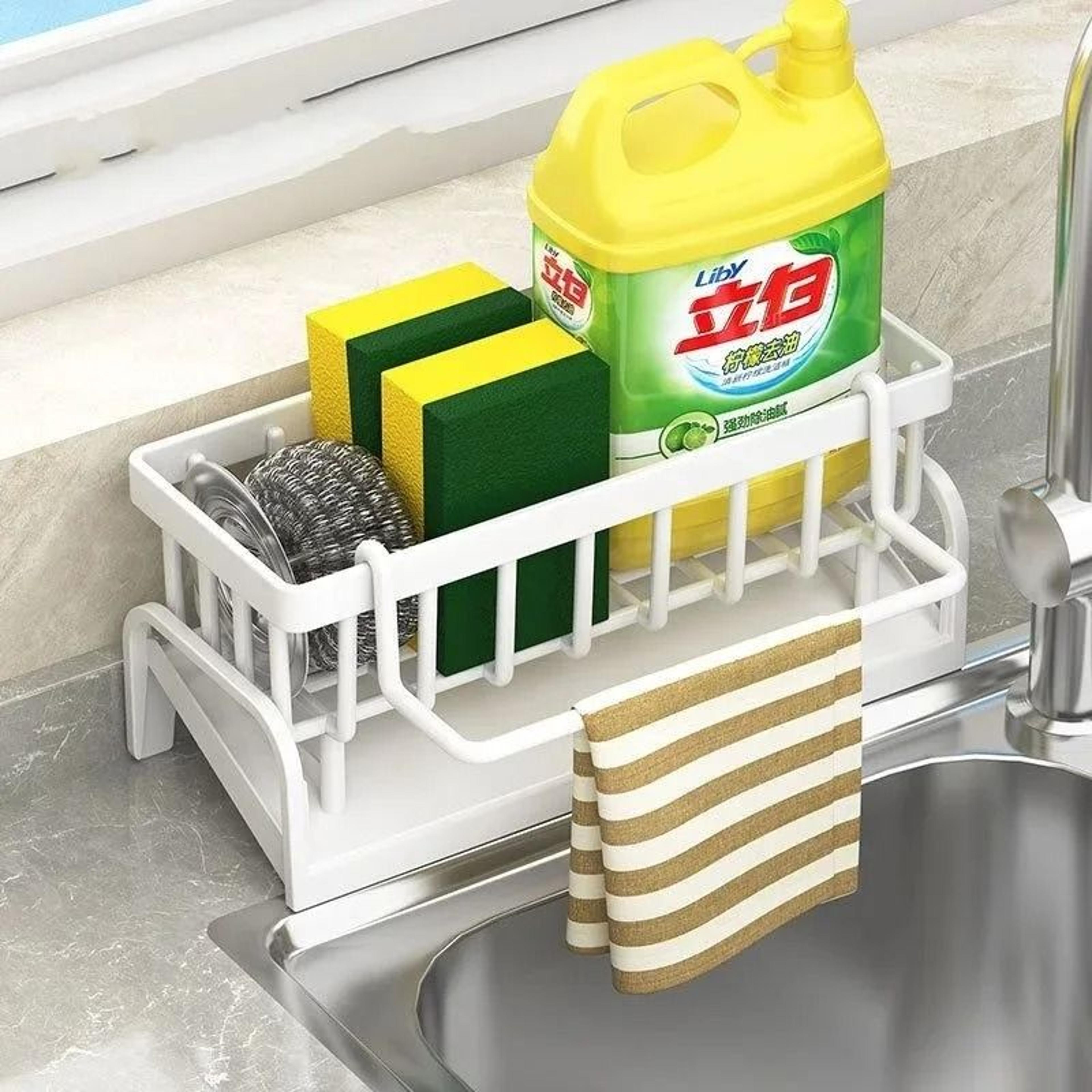 Stainless Steel Sink Organizer Rack With Sponge Holder Soap Drainer And Towel Bar 5