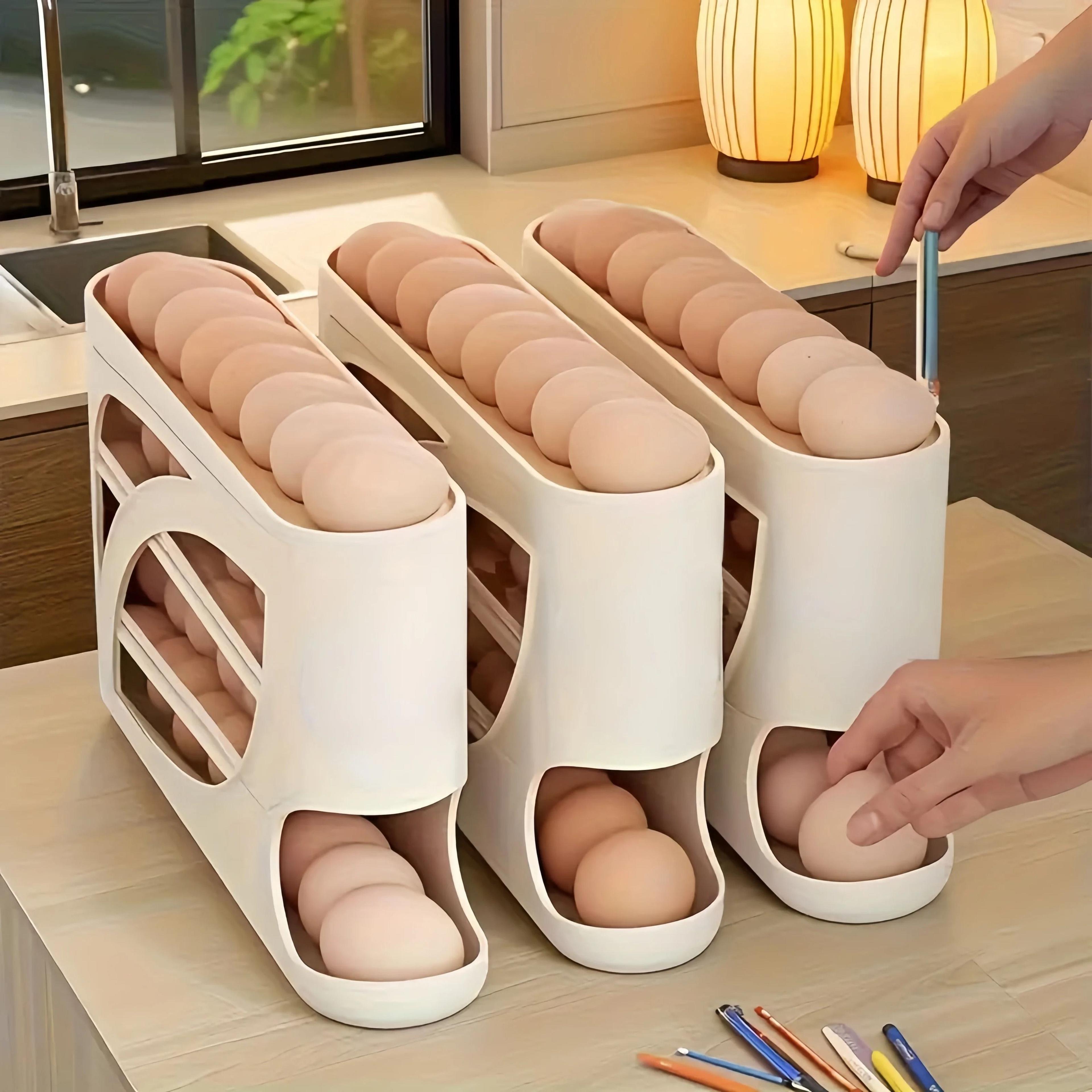 Automatic Rolling Refrigerator Egg Holder Organizer With Large Capacity Storage 3