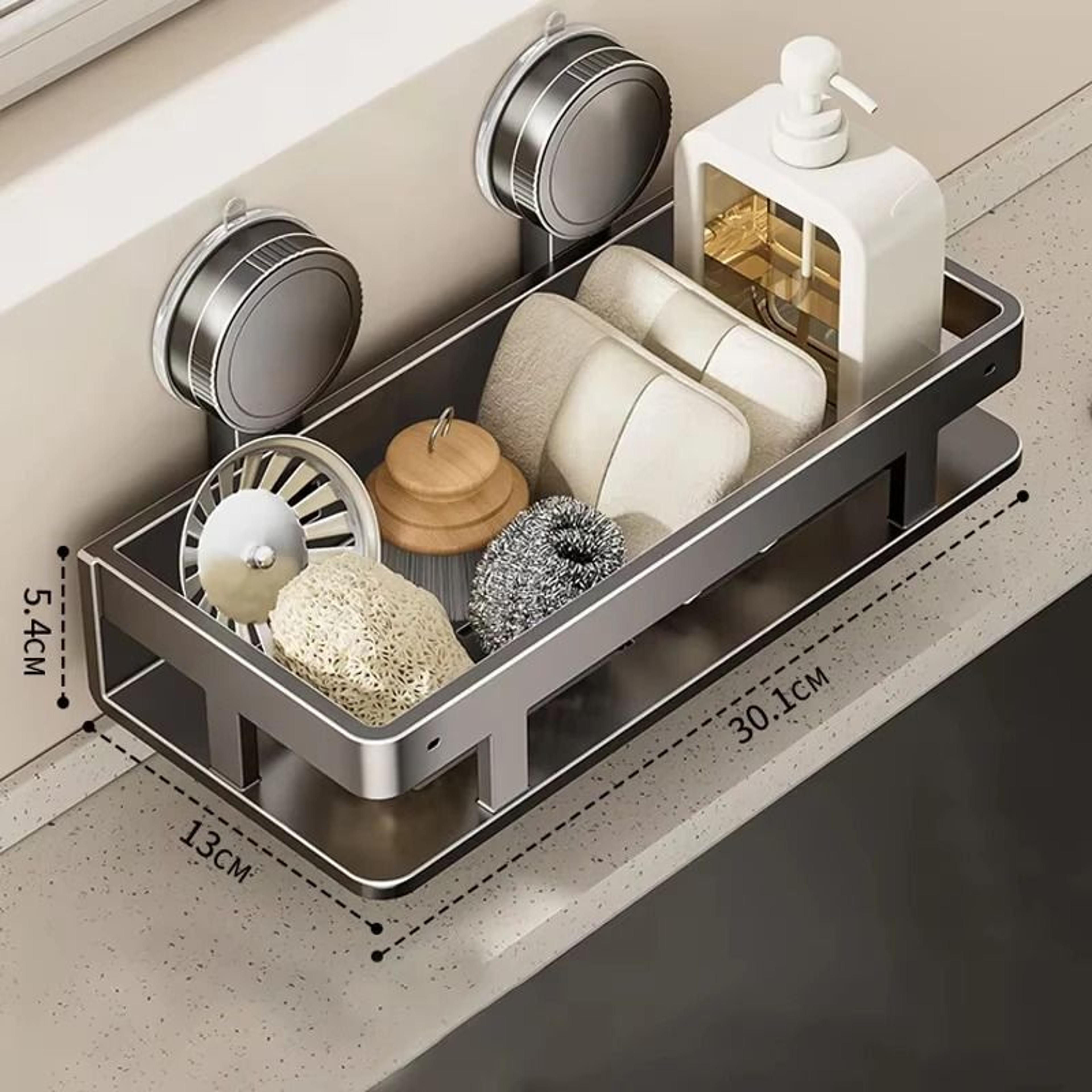 Suction Cup Wall Mounted Storage Shelf For Bathroom And Kitchen Organization 7