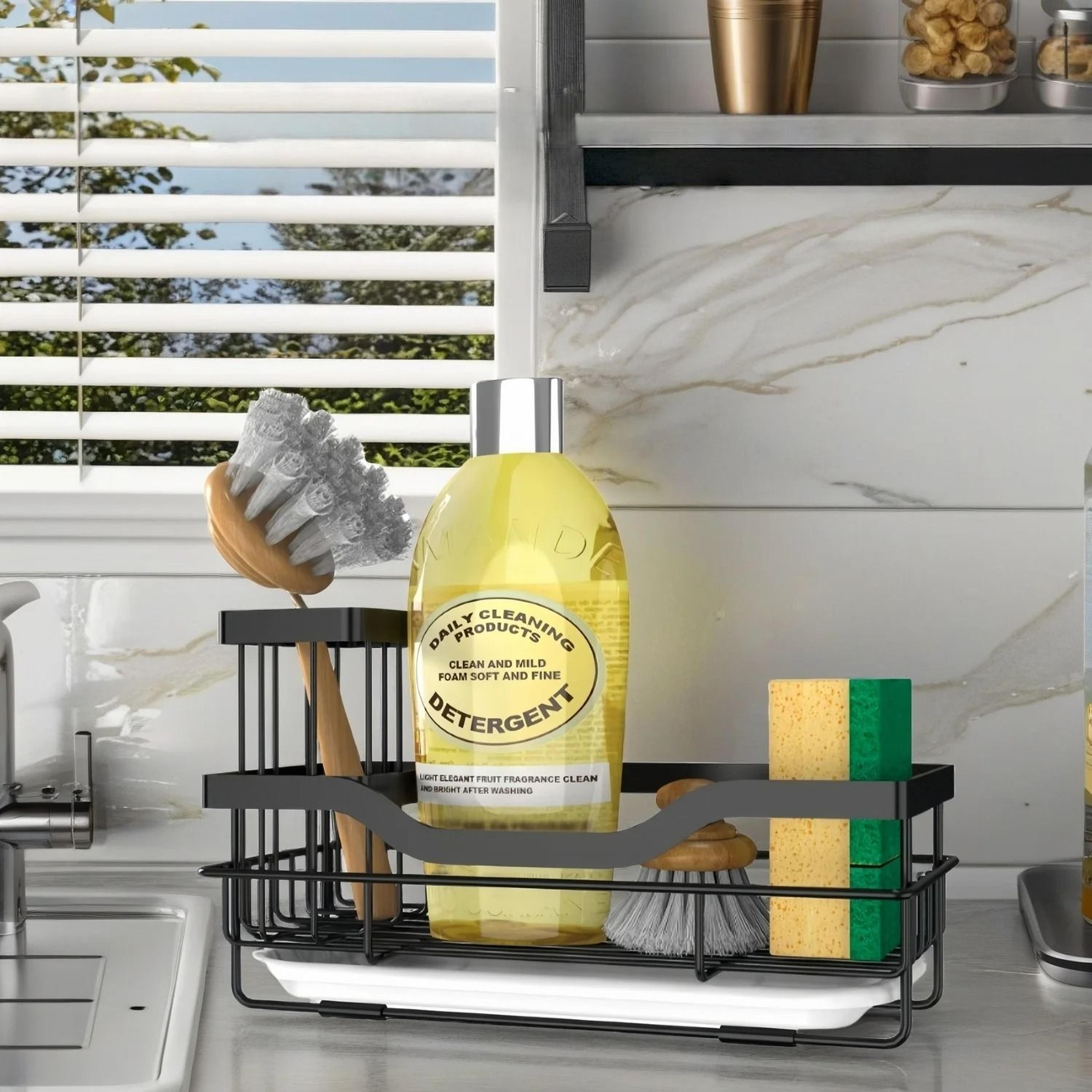 Stainless Steel Cleaning Tools Organizer Rack With Drain Tray For Kitchen And Bathroom Storage 1