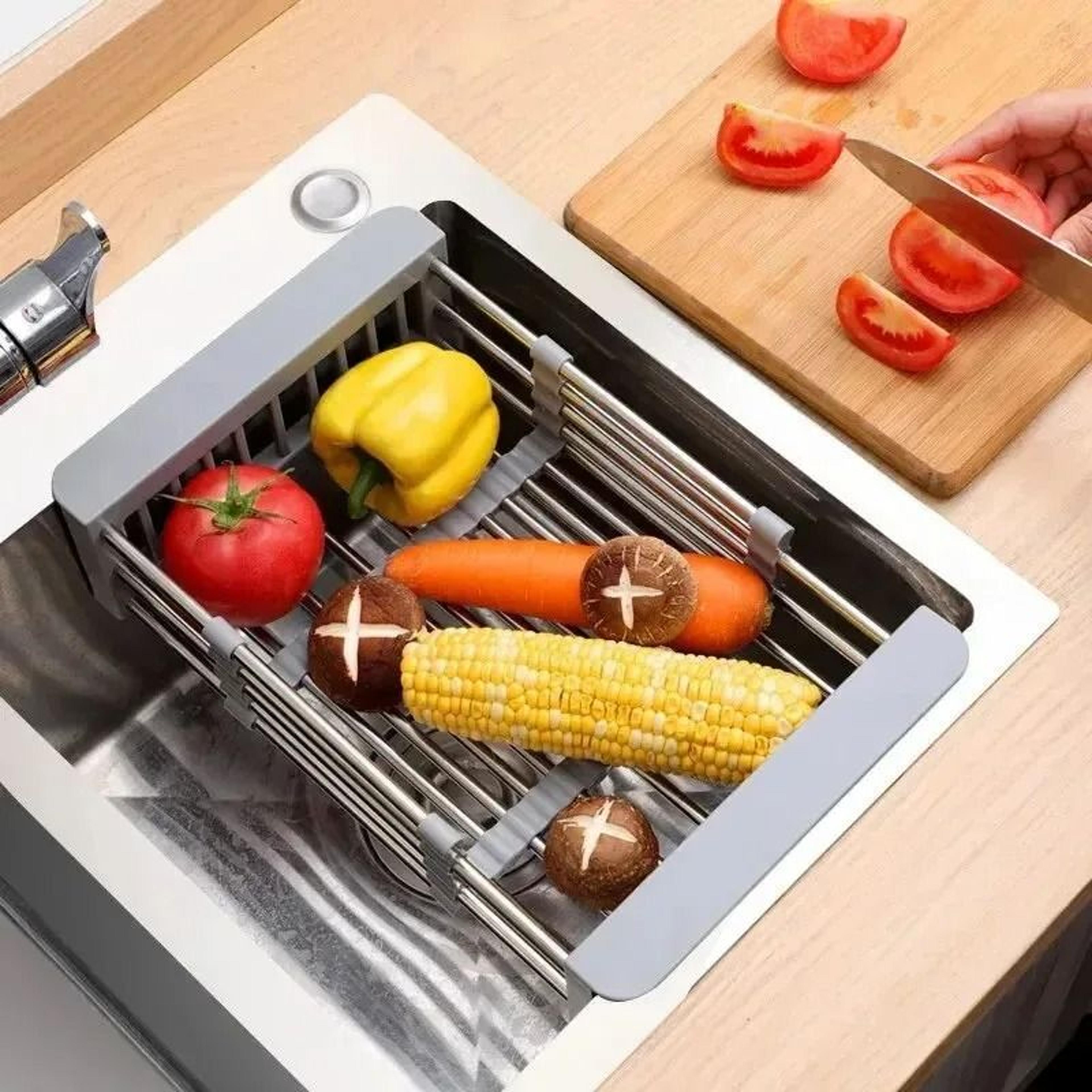 Expandable Over The Sink Dish Drying Rack Stainless Steel Kitchen Drain Basket 1