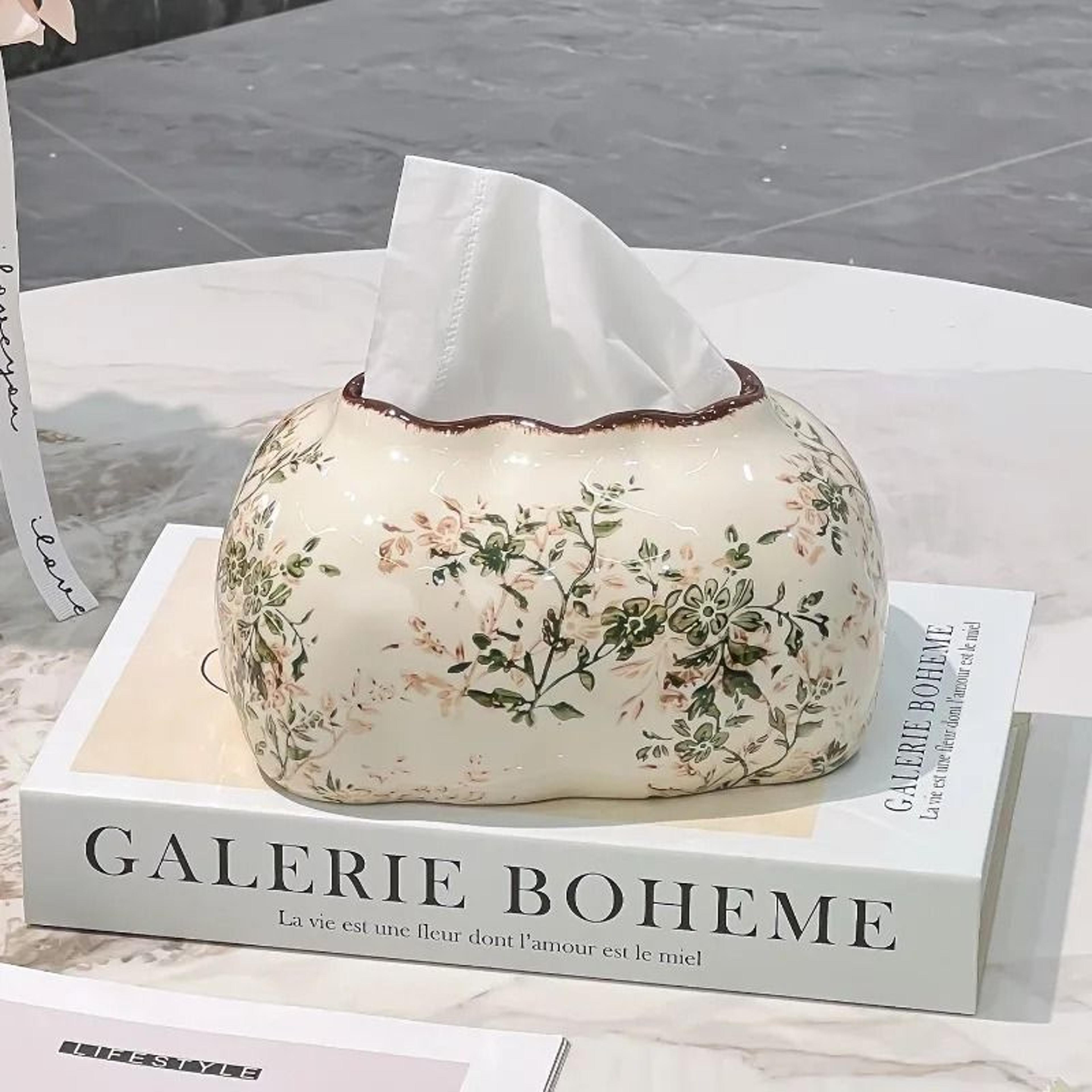 Vintage Floral Ceramic Tissue Box Decorative Napkin Holder For Living Room And Home Decor 3
