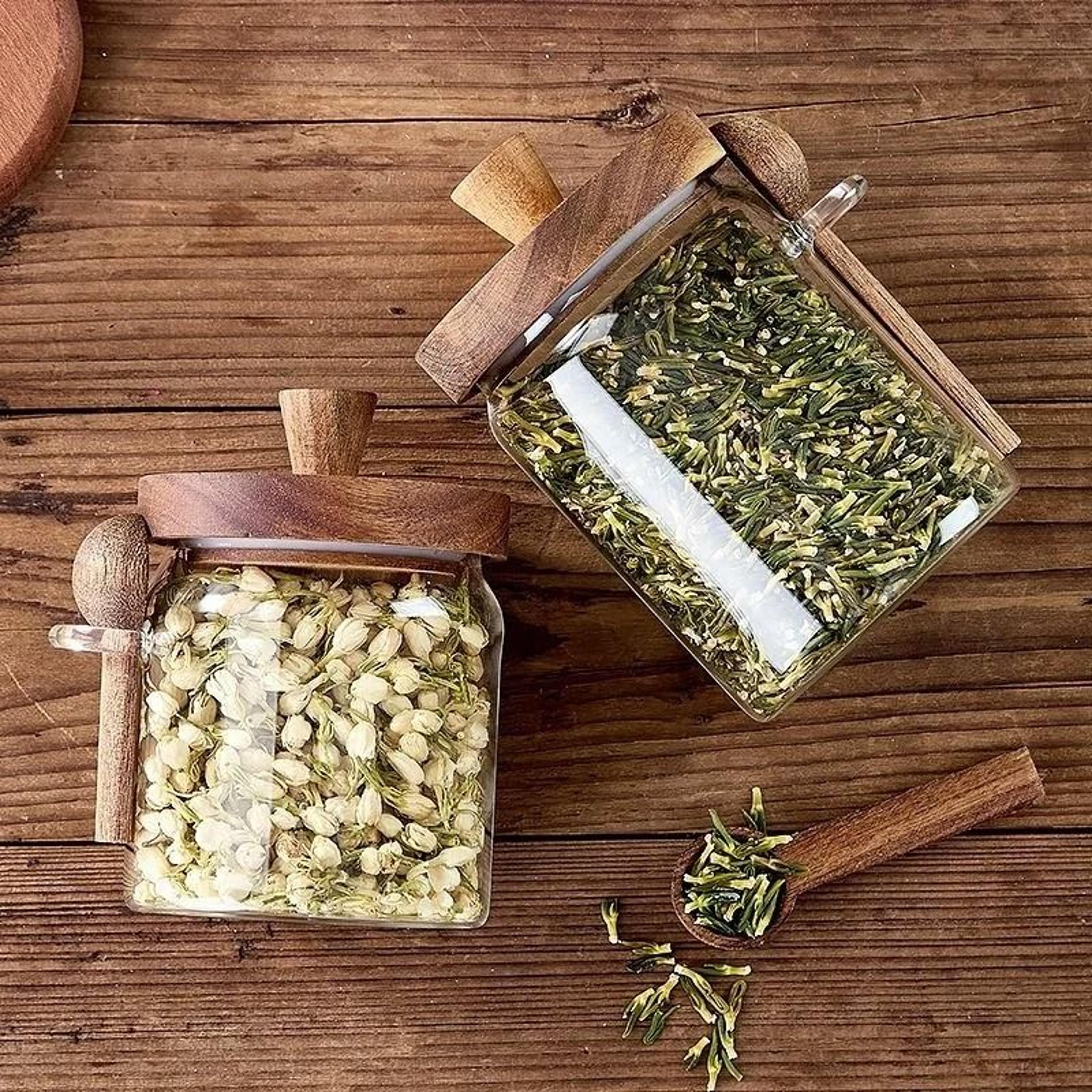 Glass Storage Jar With Bamboo Lid And Spoon For Coffee Beans Grains Spices  Dry Food 4