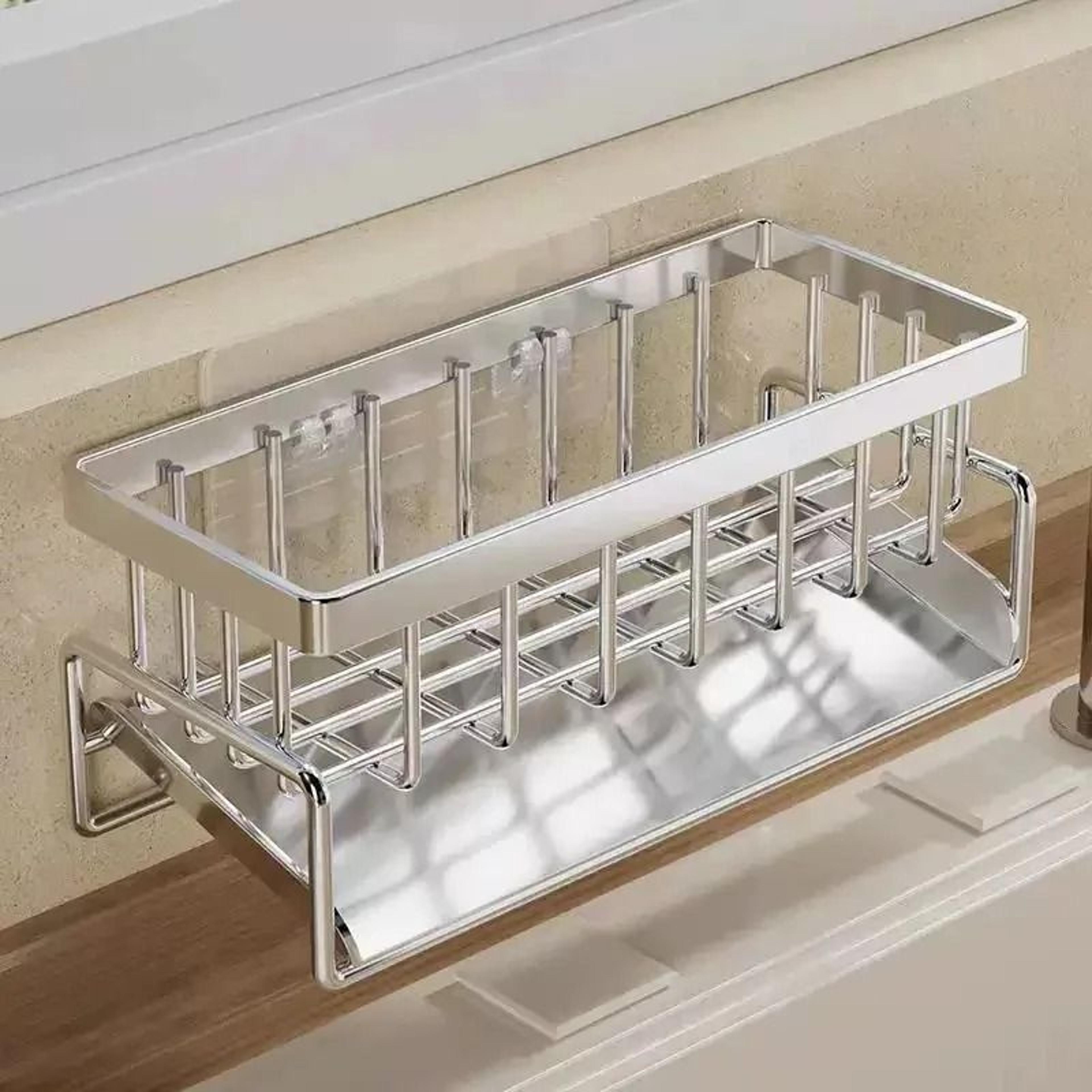 stainless steel sink organizer caddy with sponge holder soap drainer and towel rack