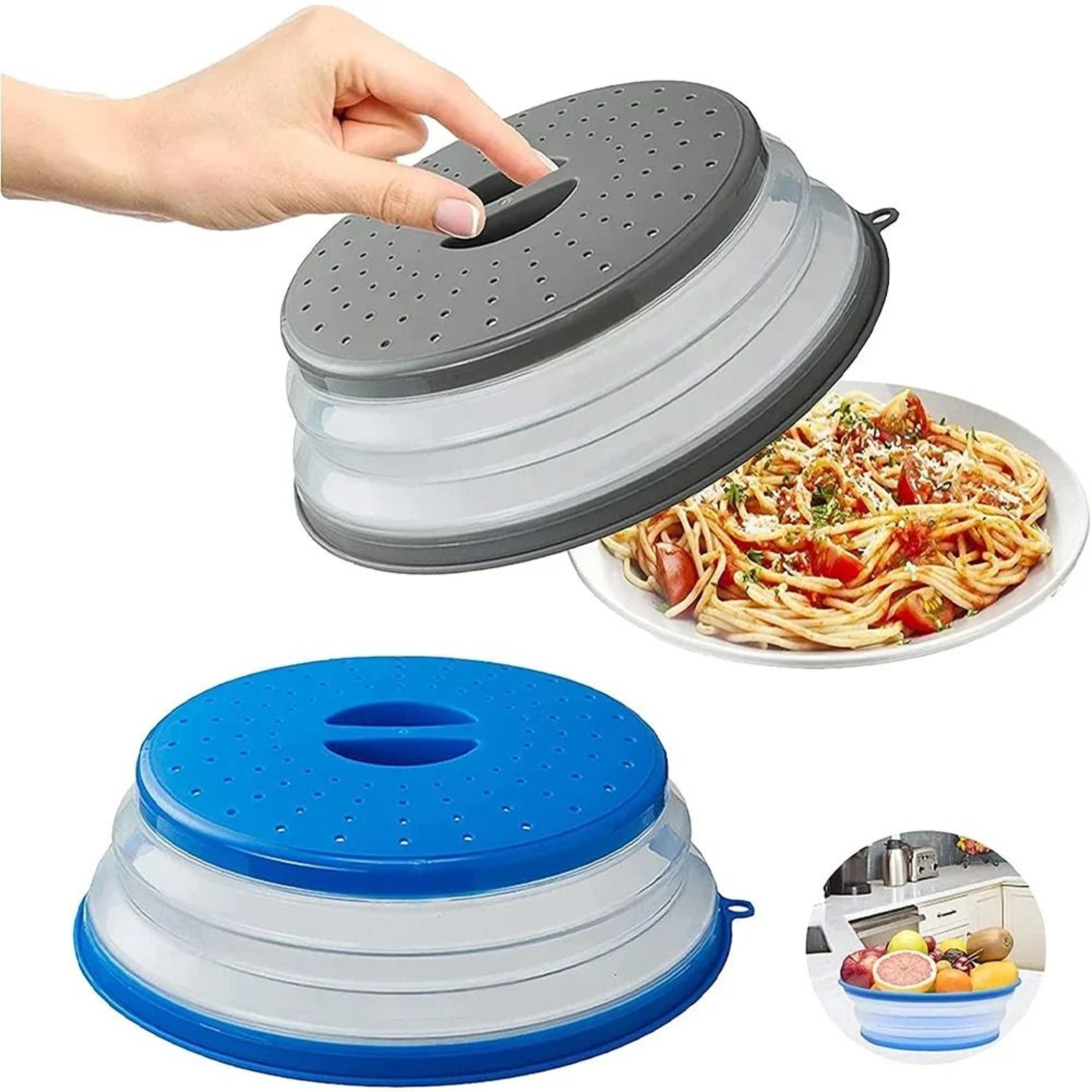 collapsible silicone microwave splatter cover food lid with steam vent and hanging hook