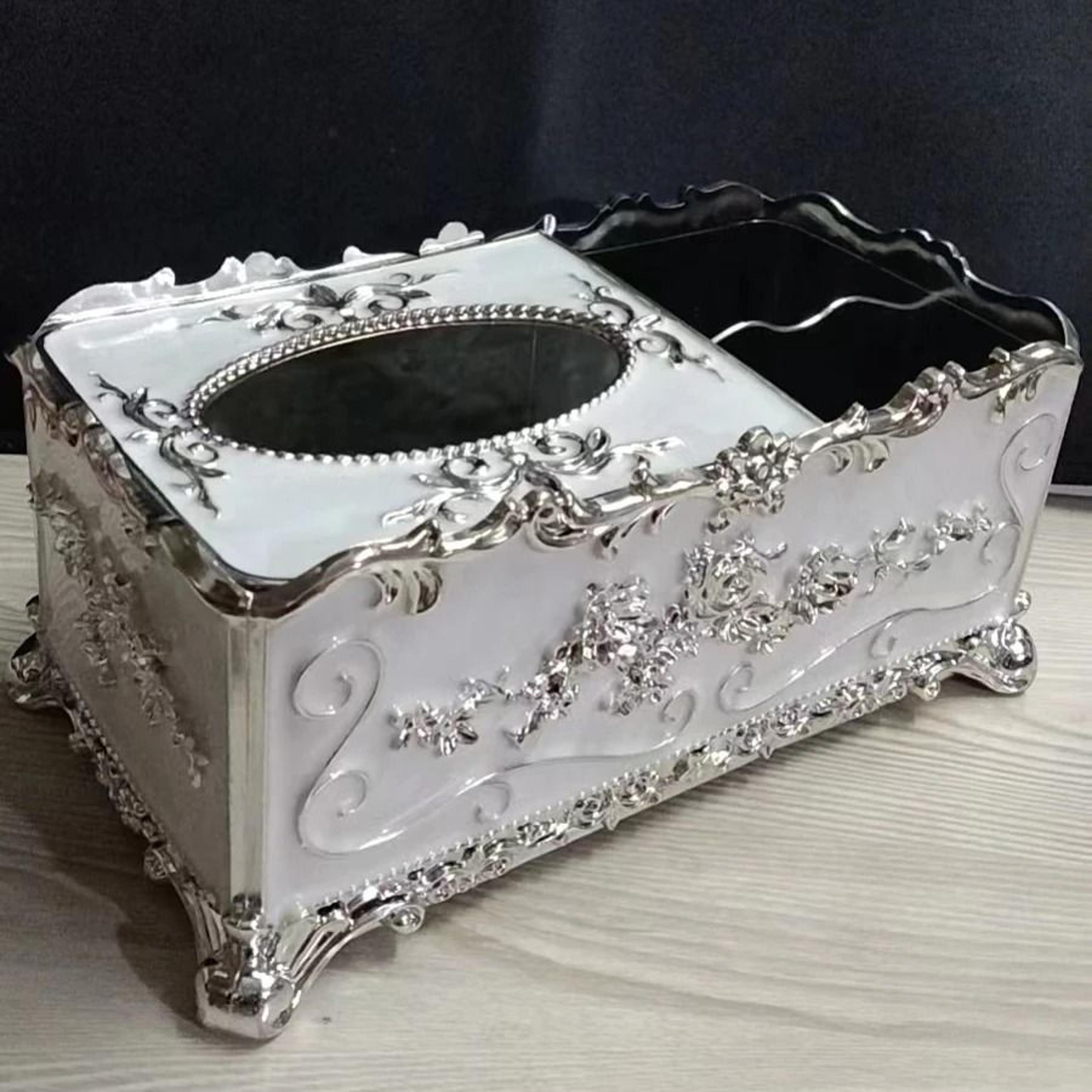 European Style Tissue Box Organizer With Remote Control Holder And Desktop Storage Compartments 7
