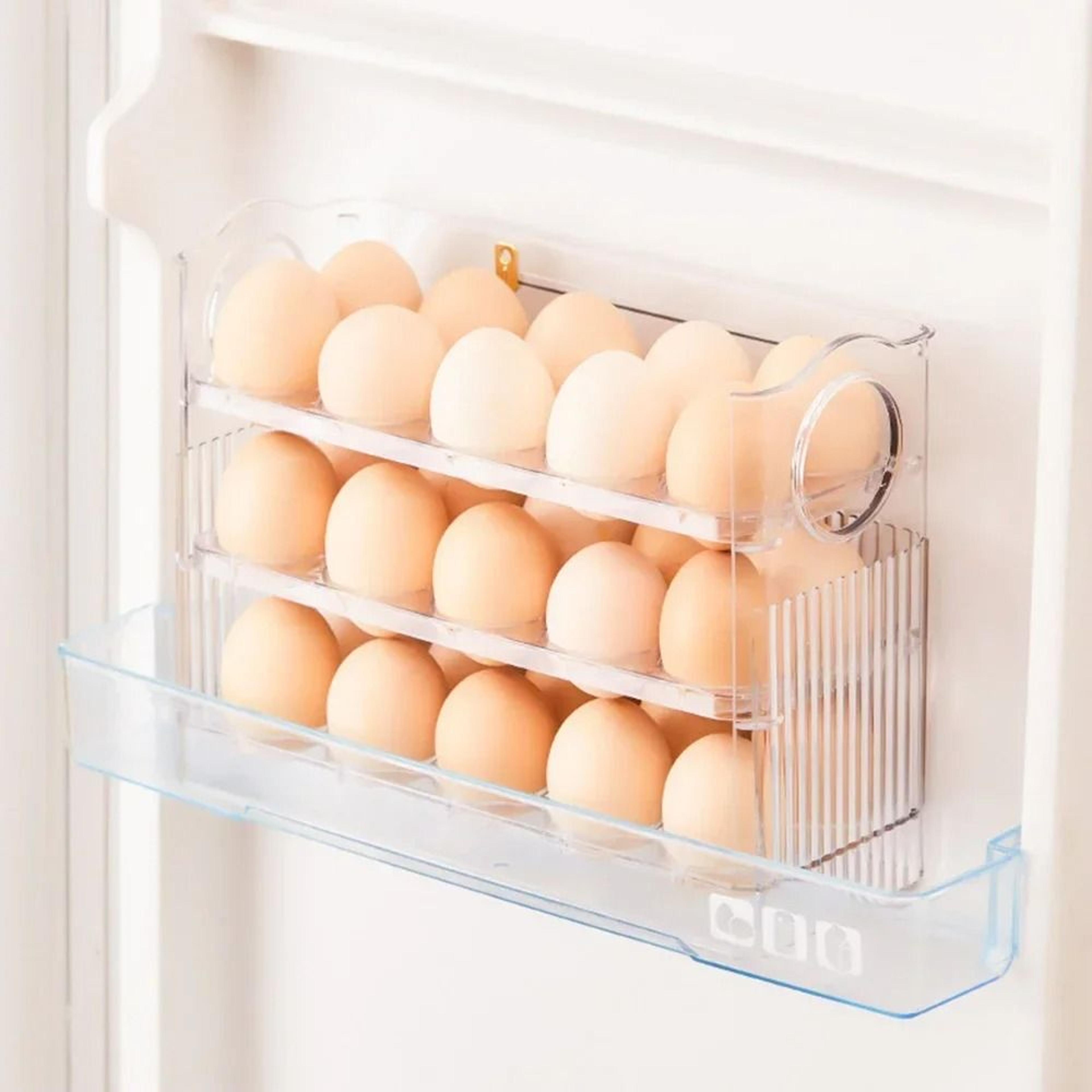 Automatic Rebound Egg Storage Box Space Saving Refrigerator Egg Organizer With Freshness Timer 7