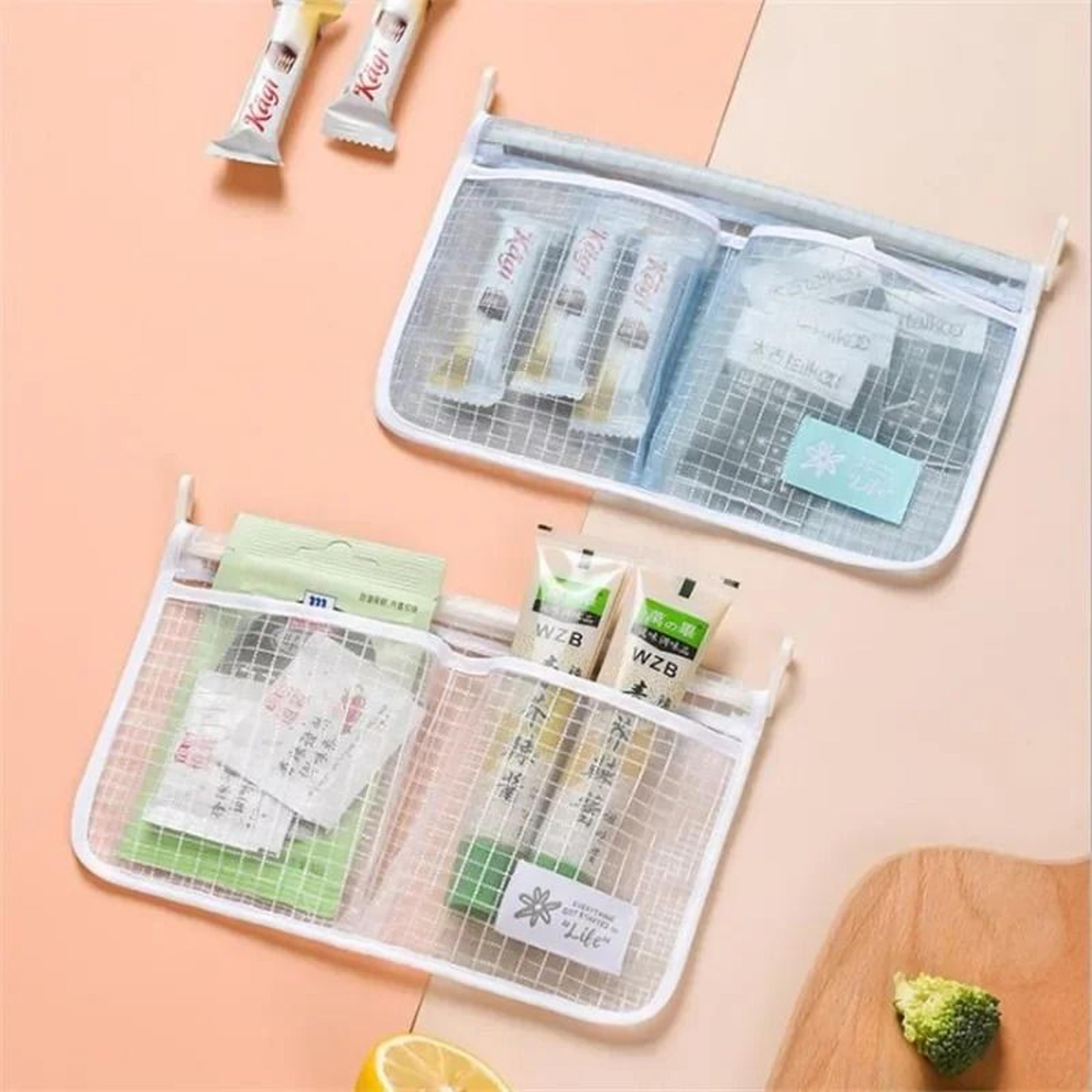 Double Compartment Refrigerator Hanging Storage Mesh Bag With Hooks Washable Fridge Organizer Pouch 4