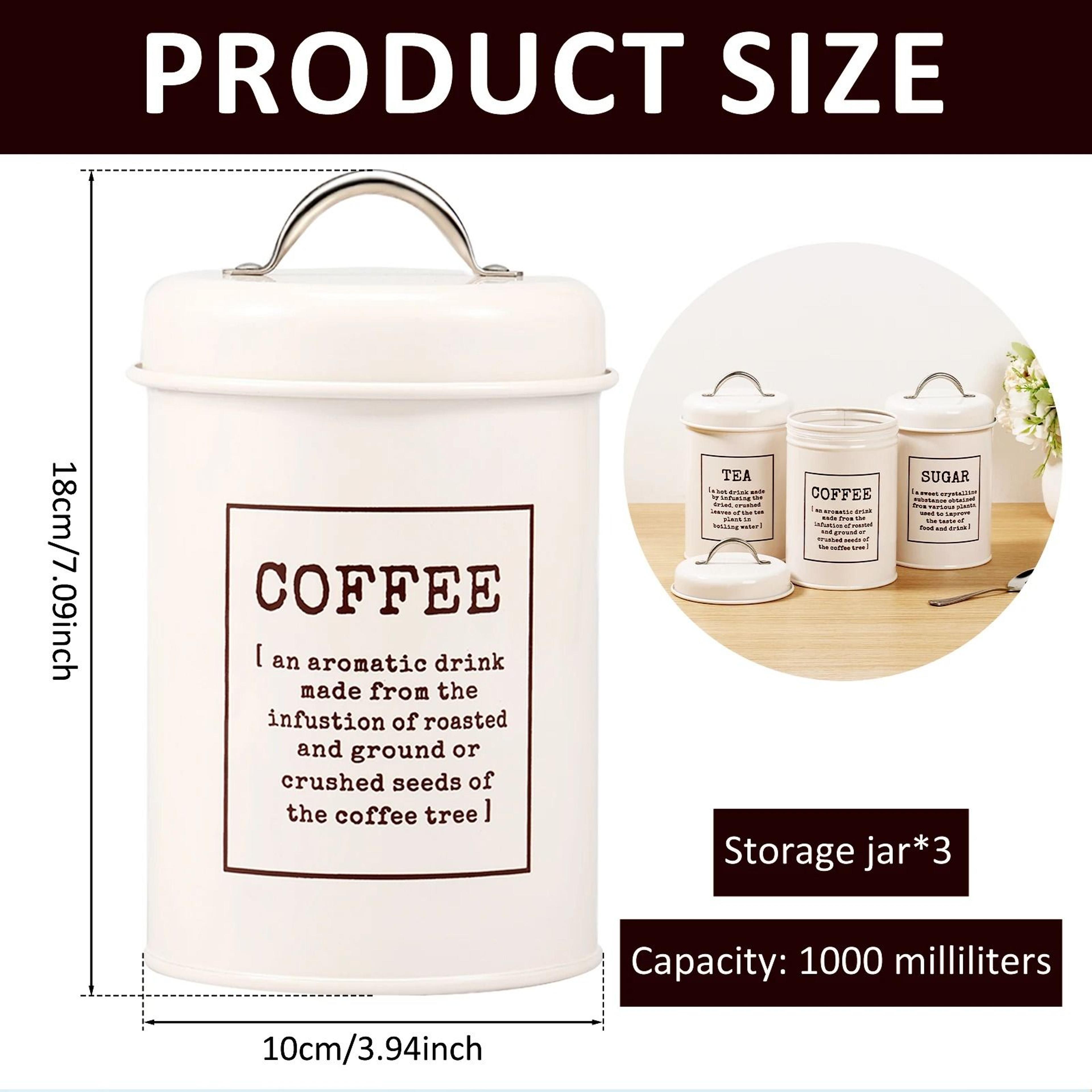 3 Piece Coffee Tea Sugar Canister Set With Lids Metal Food Storage Containers For Kitchen Counter A 8