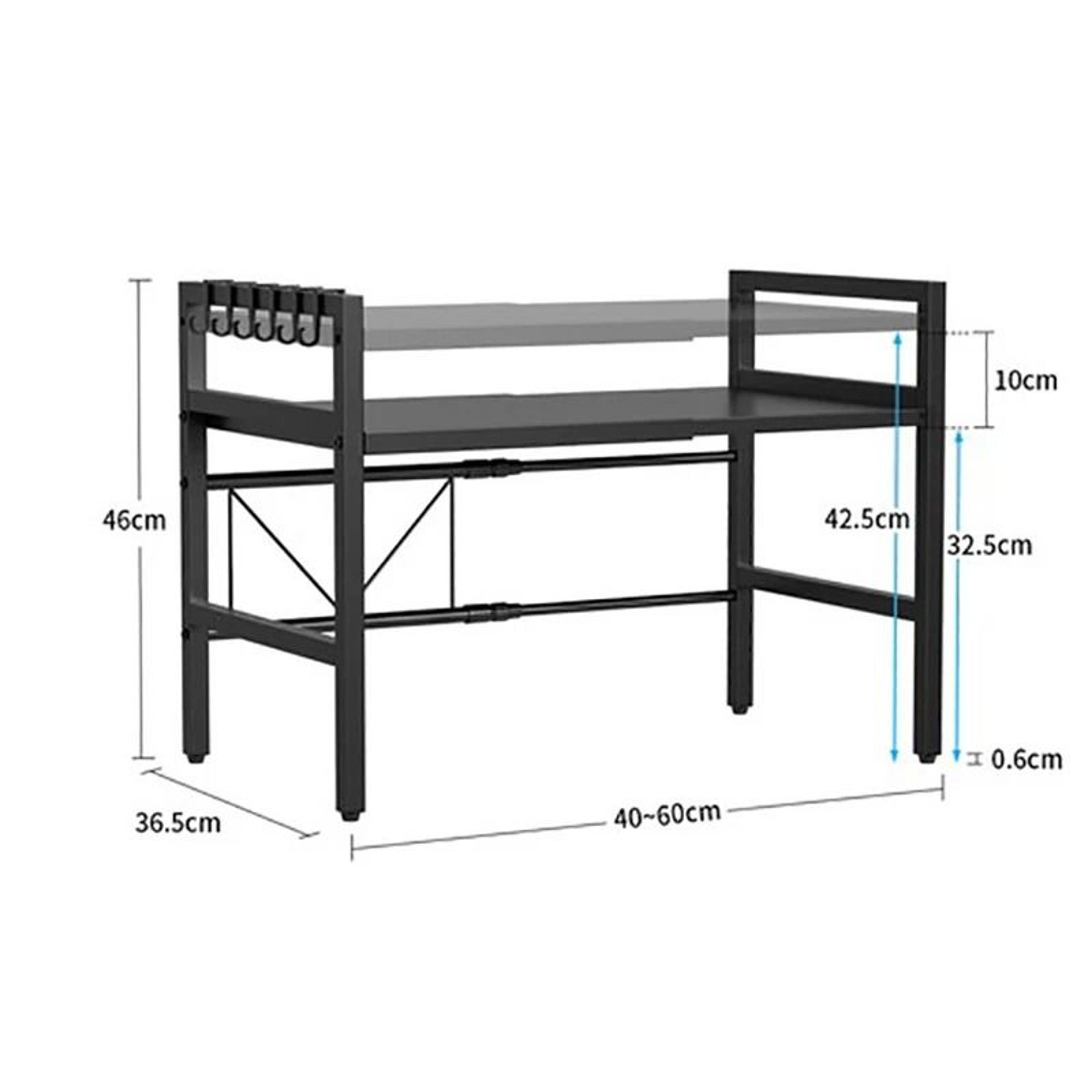 Expandable Microwave Oven Stand Kitchen Counter Storage Rack With Hooks 2