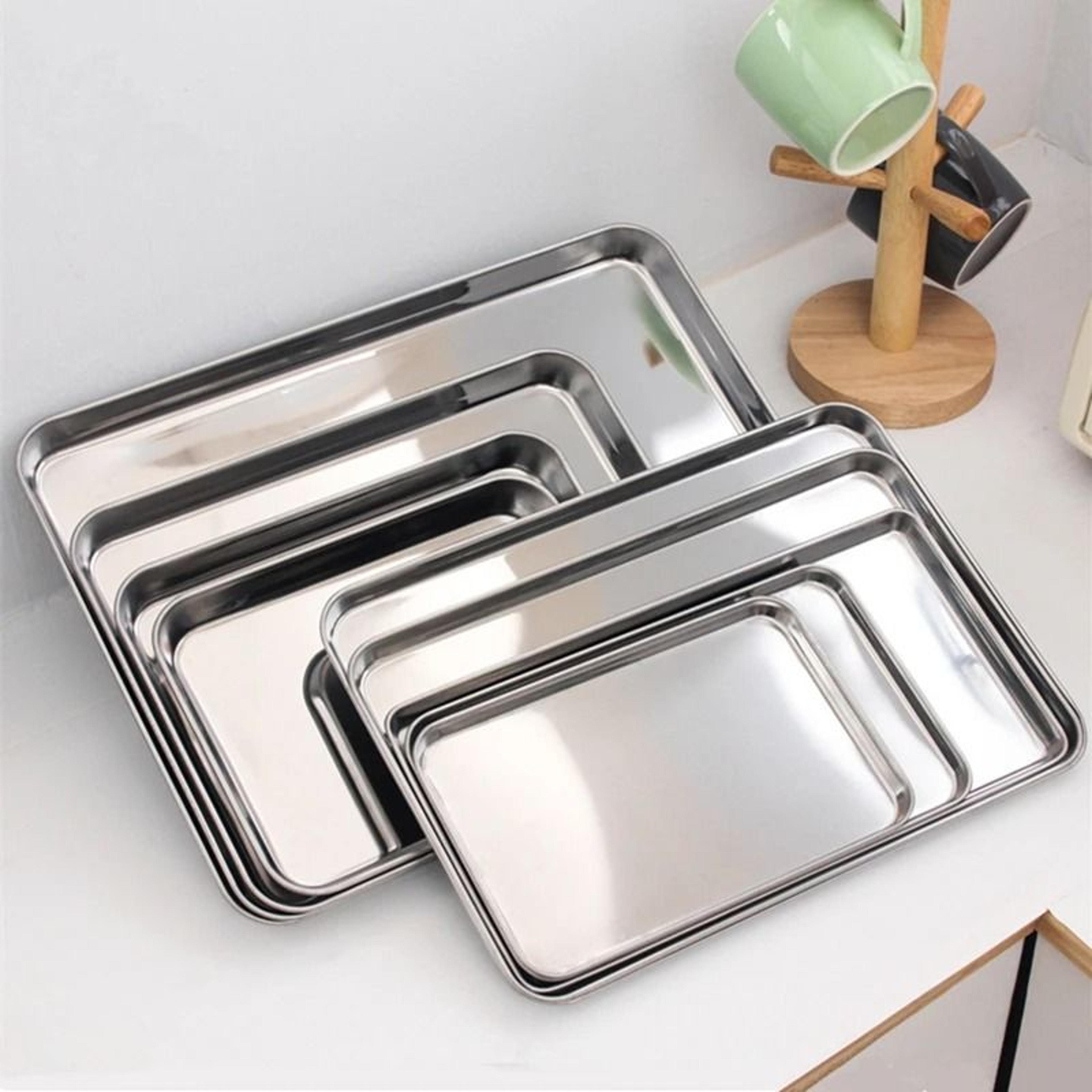 Stainless Steel Serving Tray Rectangular Food Prep And Baking Plate 0