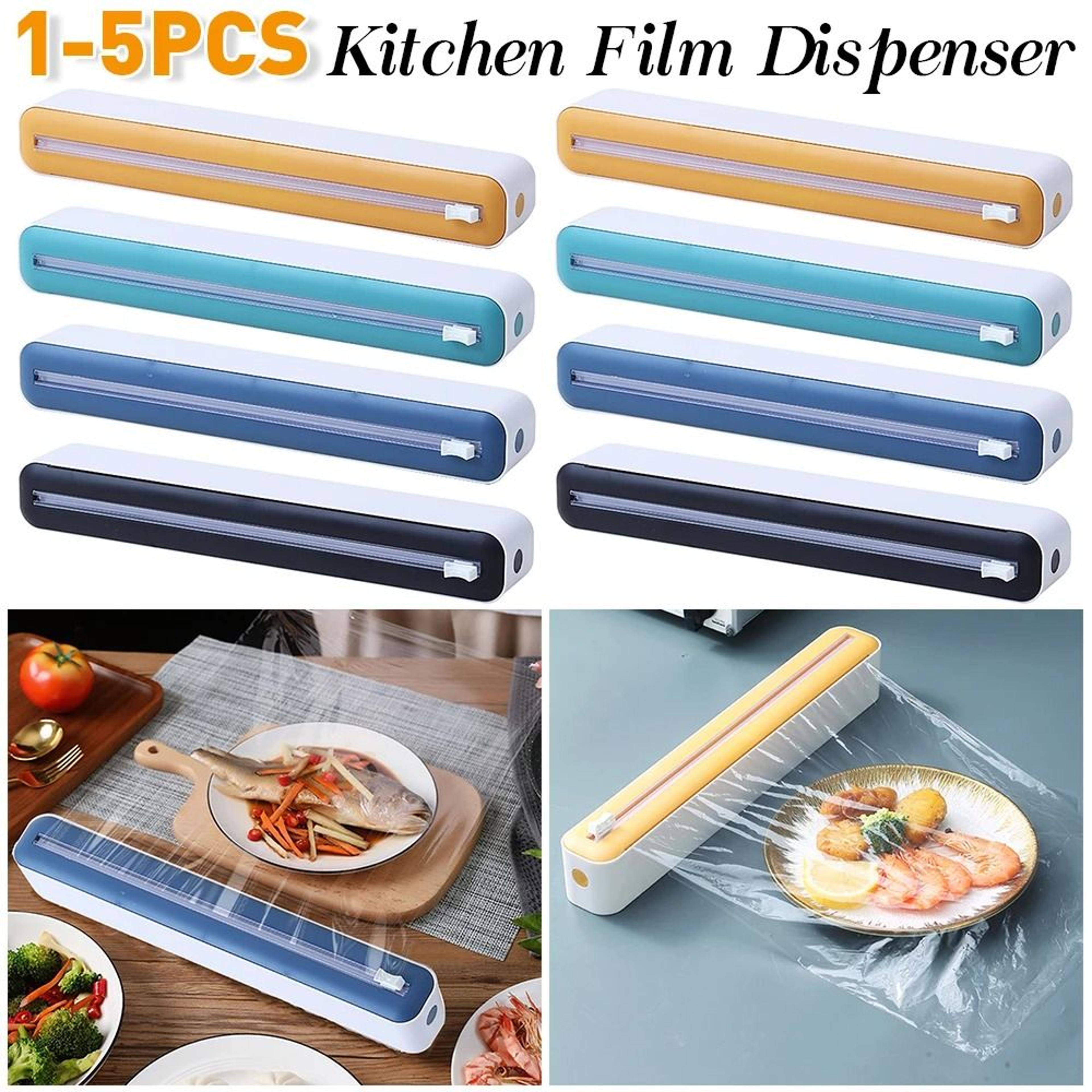 refillable plastic wrap dispenser with sliding cutter food cling film organizer