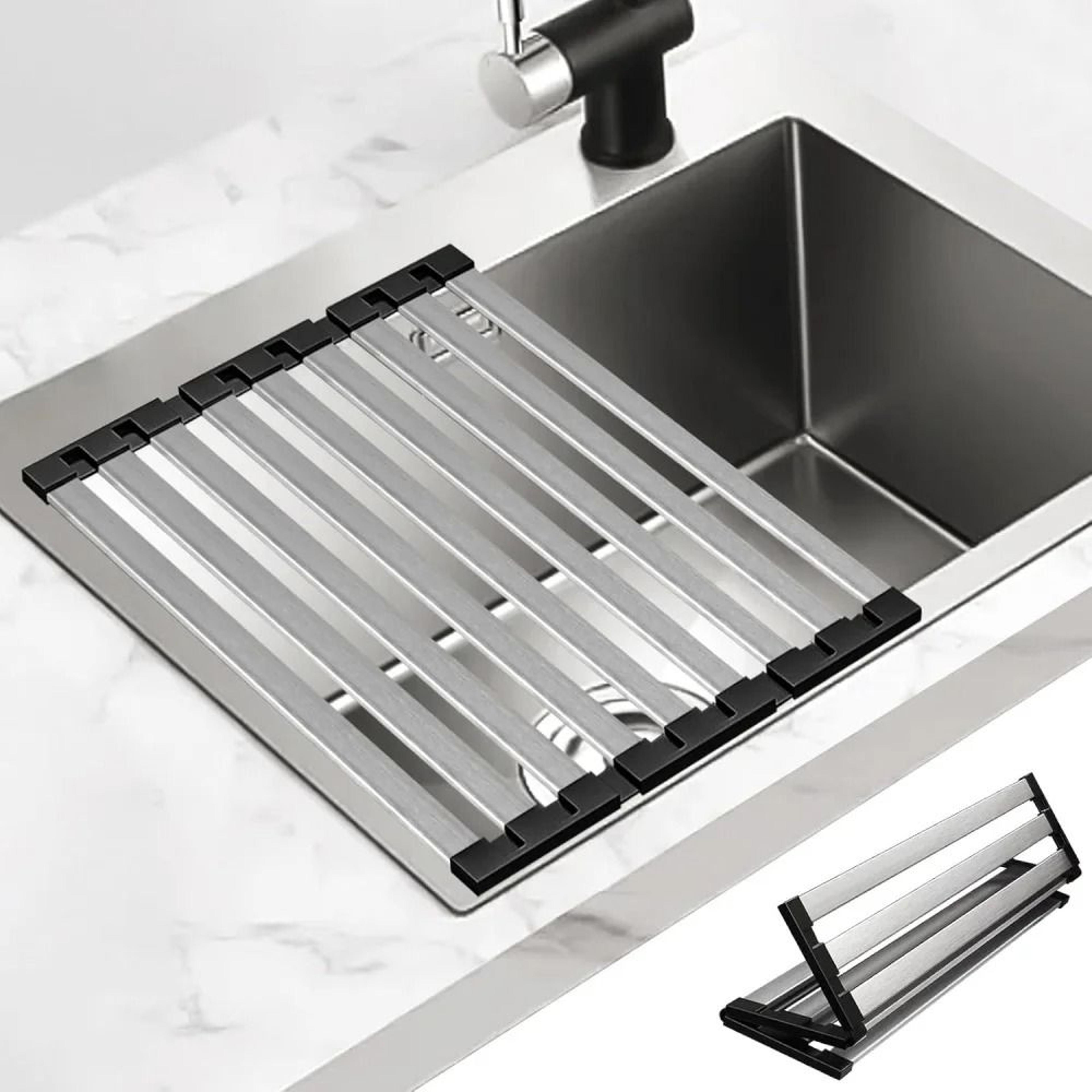 304 stainless steel foldable sink drying rack retractable dish drainer and drain basket